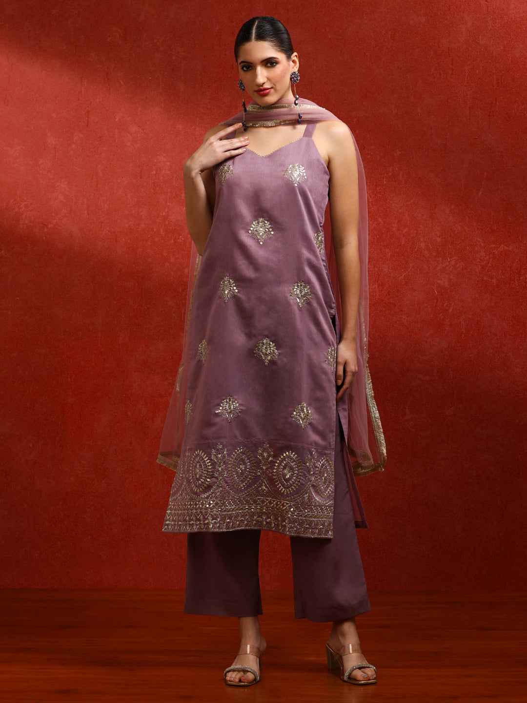 Floral Embroidered A-Line Kurta & Trousers Sets
