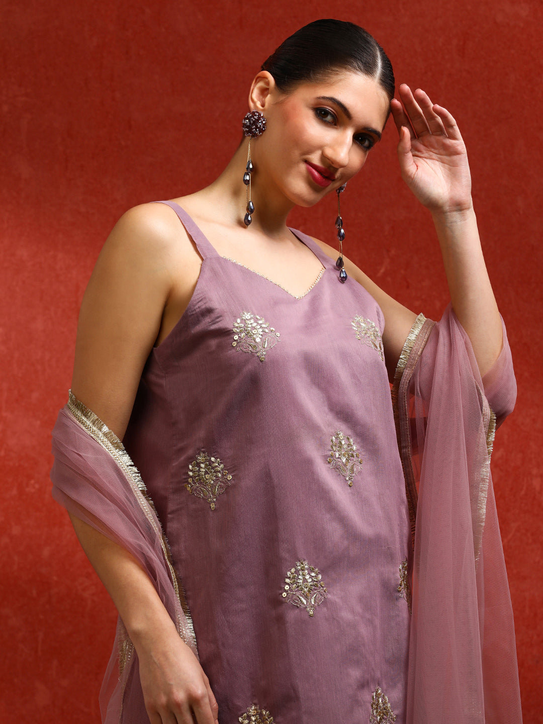 Floral Embroidered A-Line Kurta & Trousers Sets