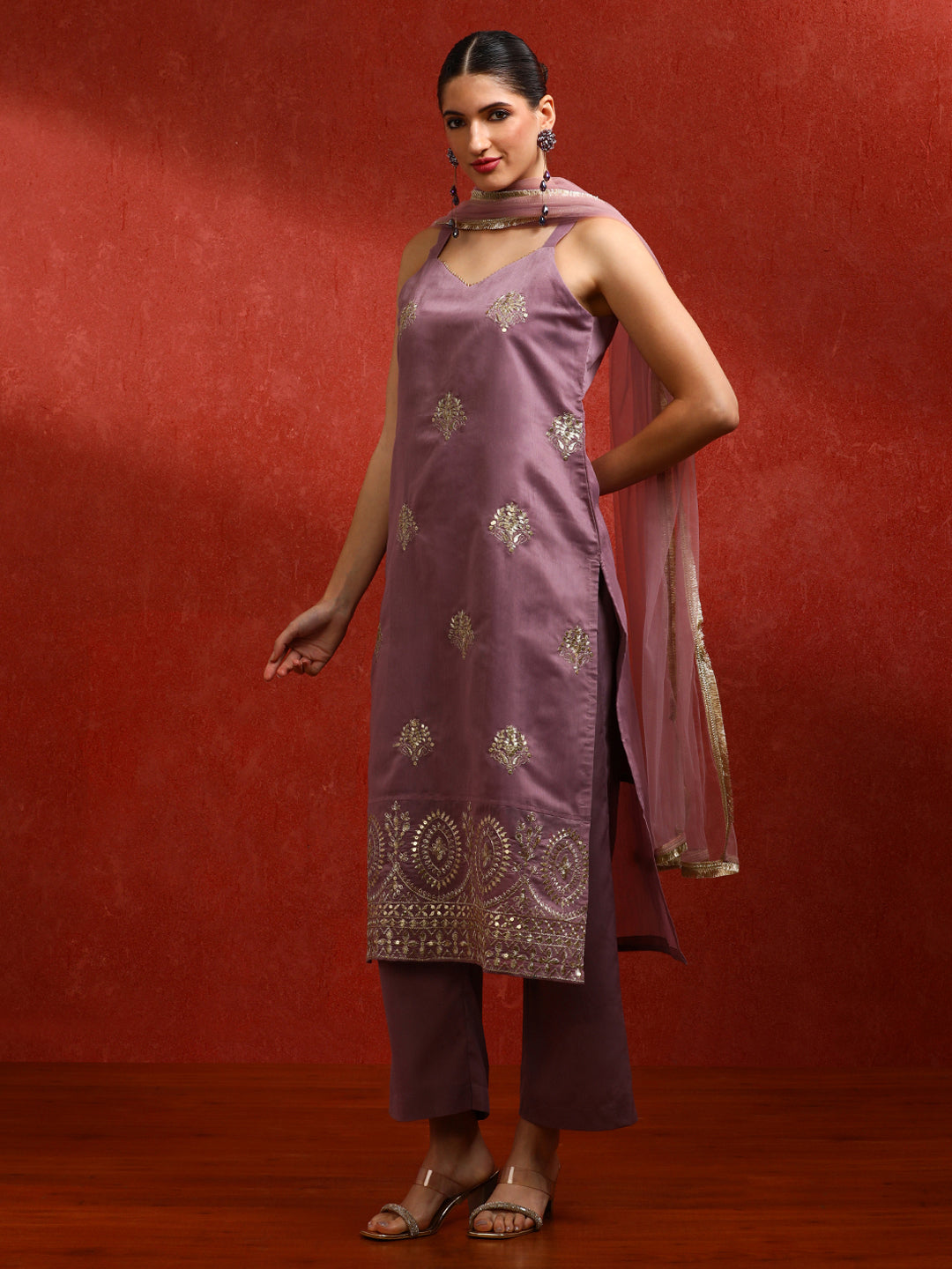 Floral Embroidered A-Line Kurta & Trousers Sets