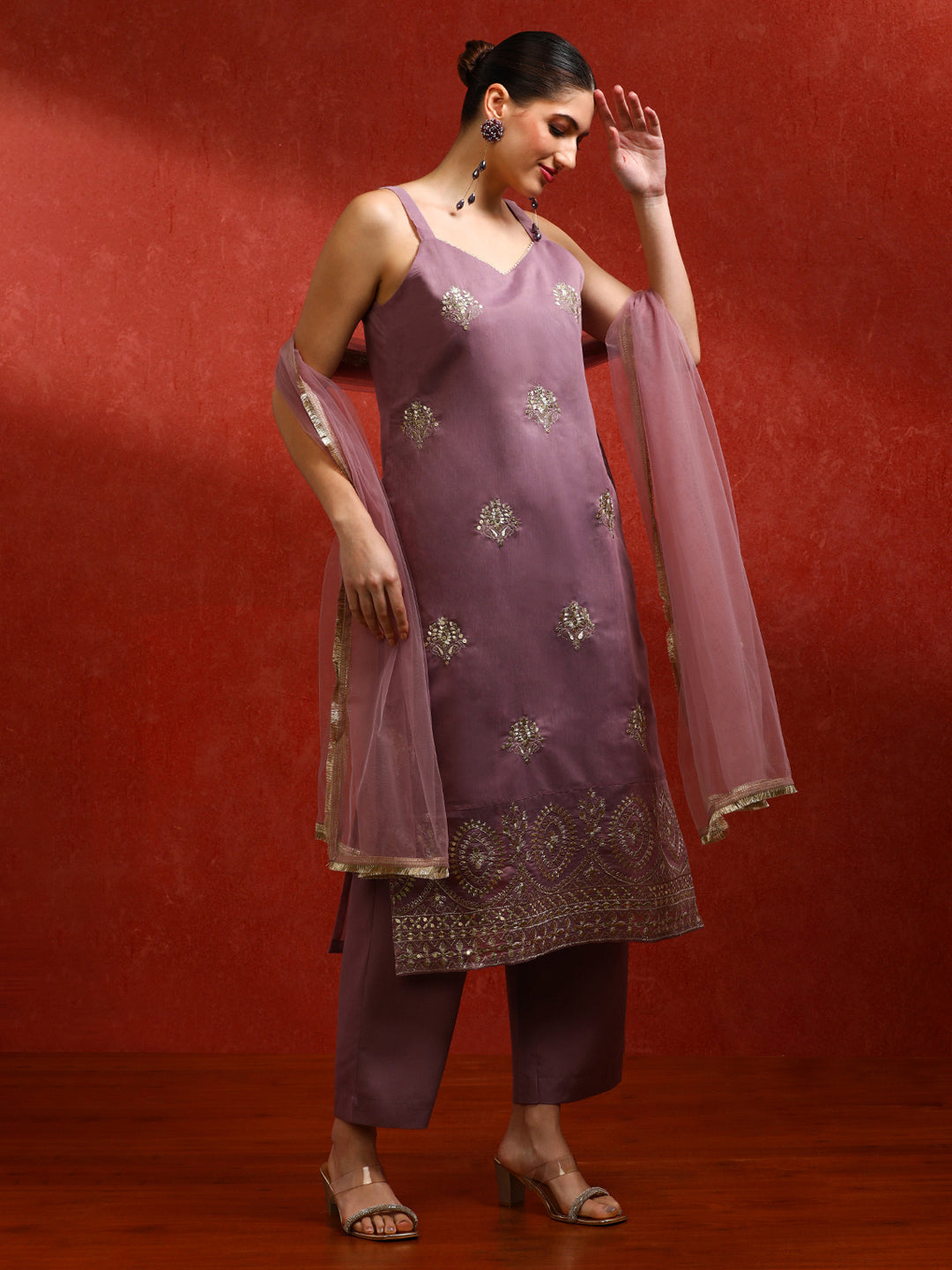 Floral Embroidered A-Line Kurta & Trousers Sets