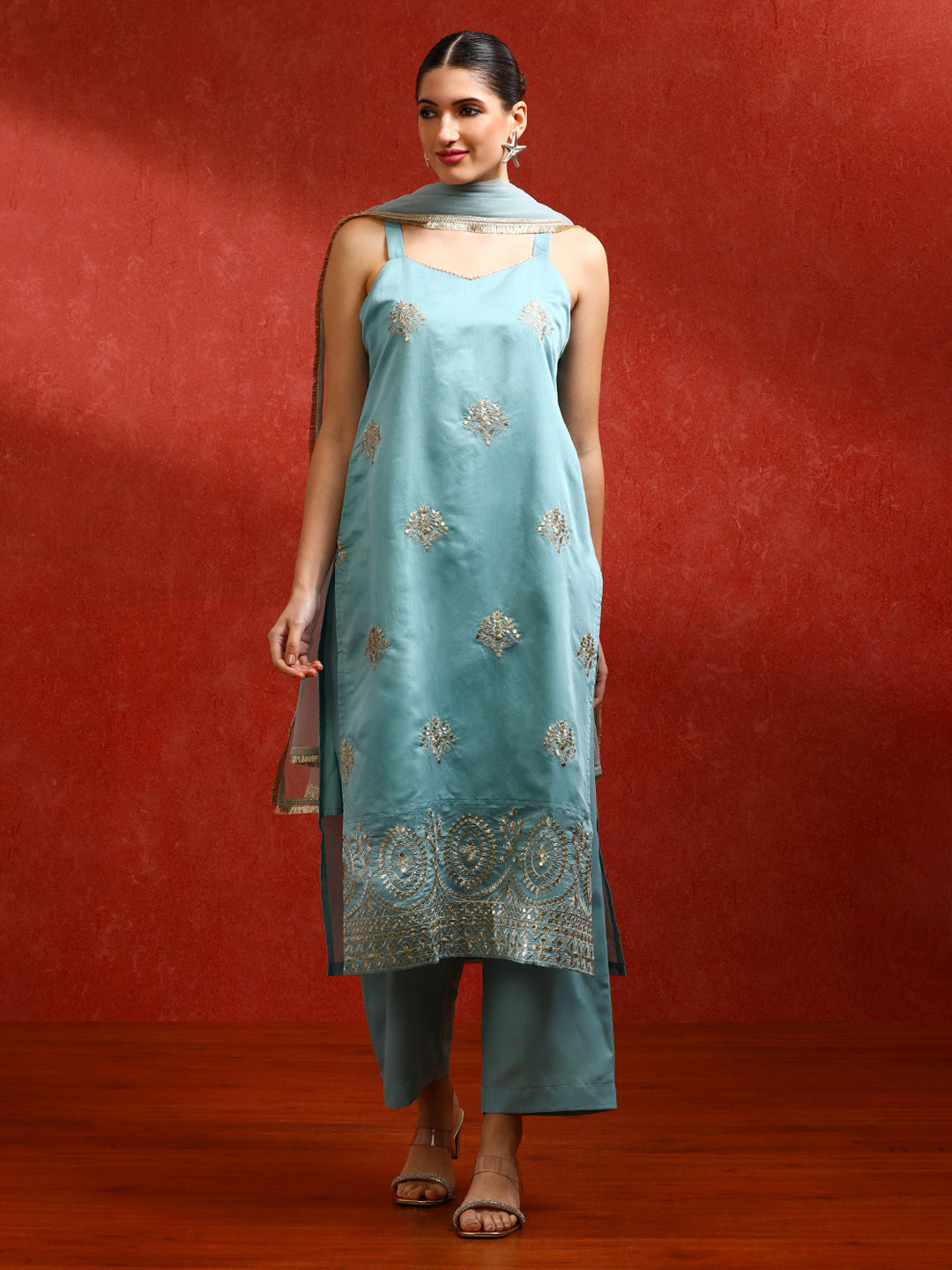 Floral Embroidered A-Line Kurta & Trousers Sets