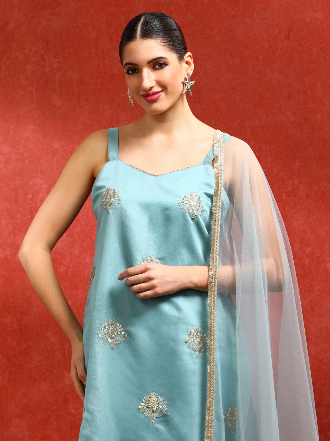 Floral Embroidered A-Line Kurta & Trousers Sets