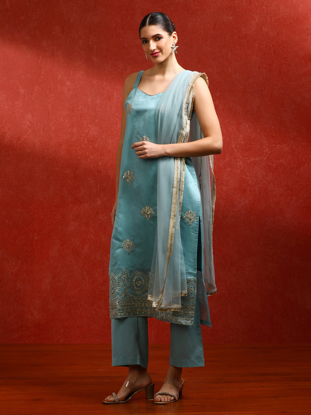 Floral Embroidered A-Line Kurta & Trousers Sets