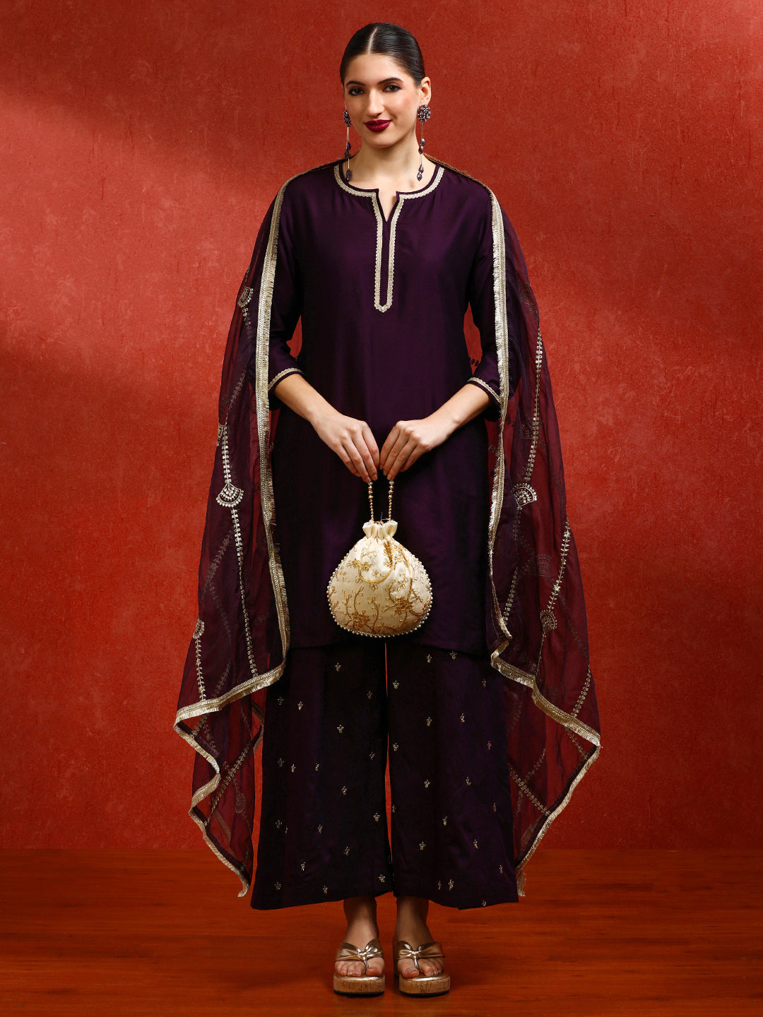 Solid Embroidered A-Line Kurta & Sharara Sets