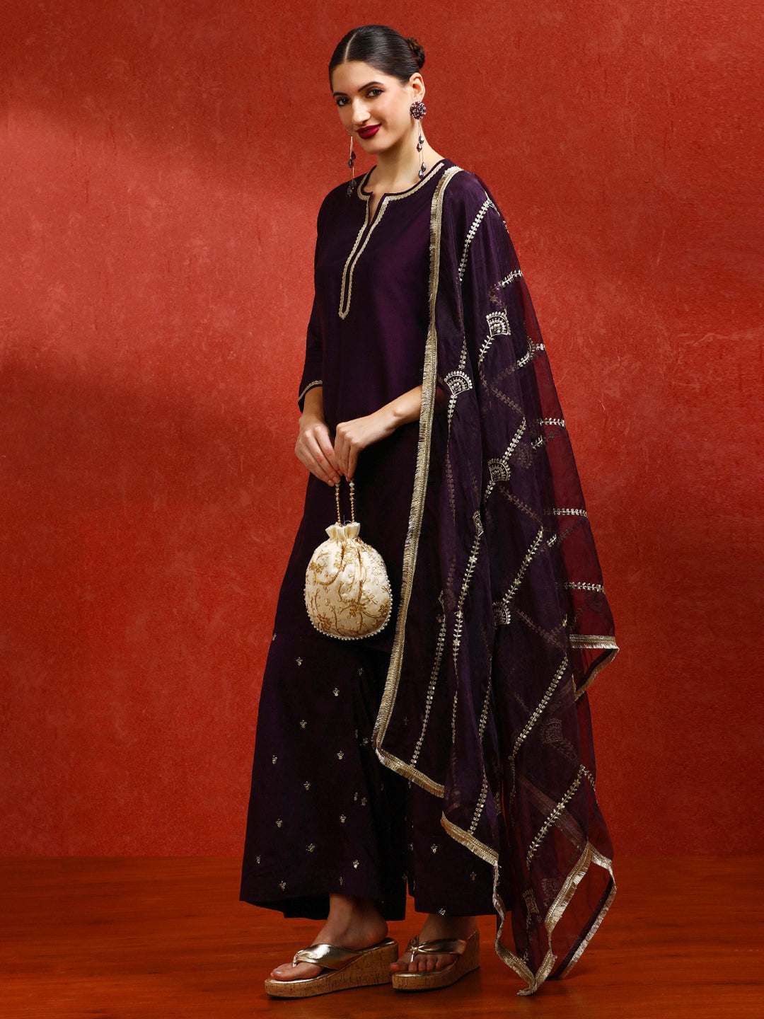 Solid Embroidered A-Line Kurta & Sharara Sets