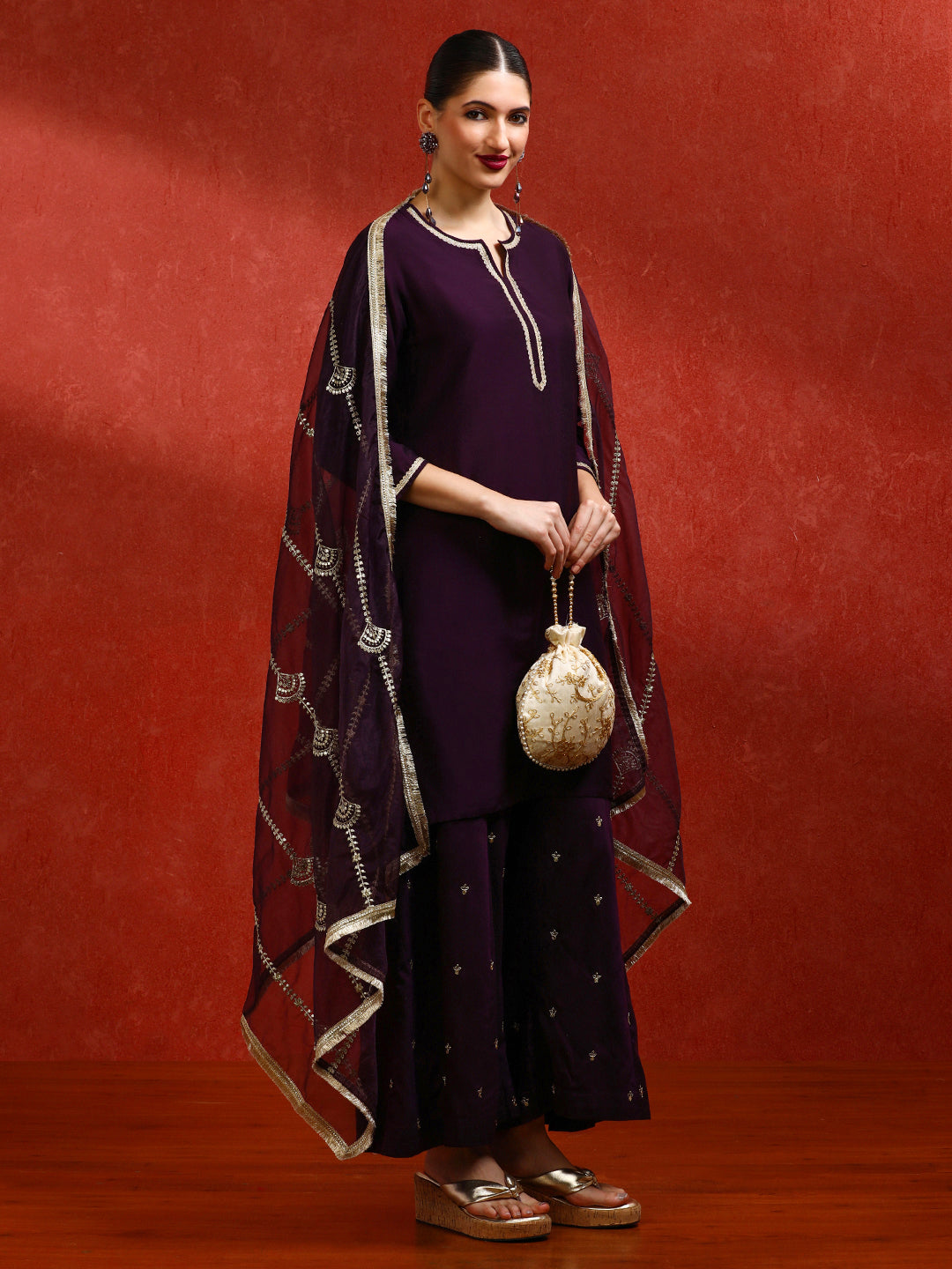 Solid Embroidered A-Line Kurta & Sharara Sets