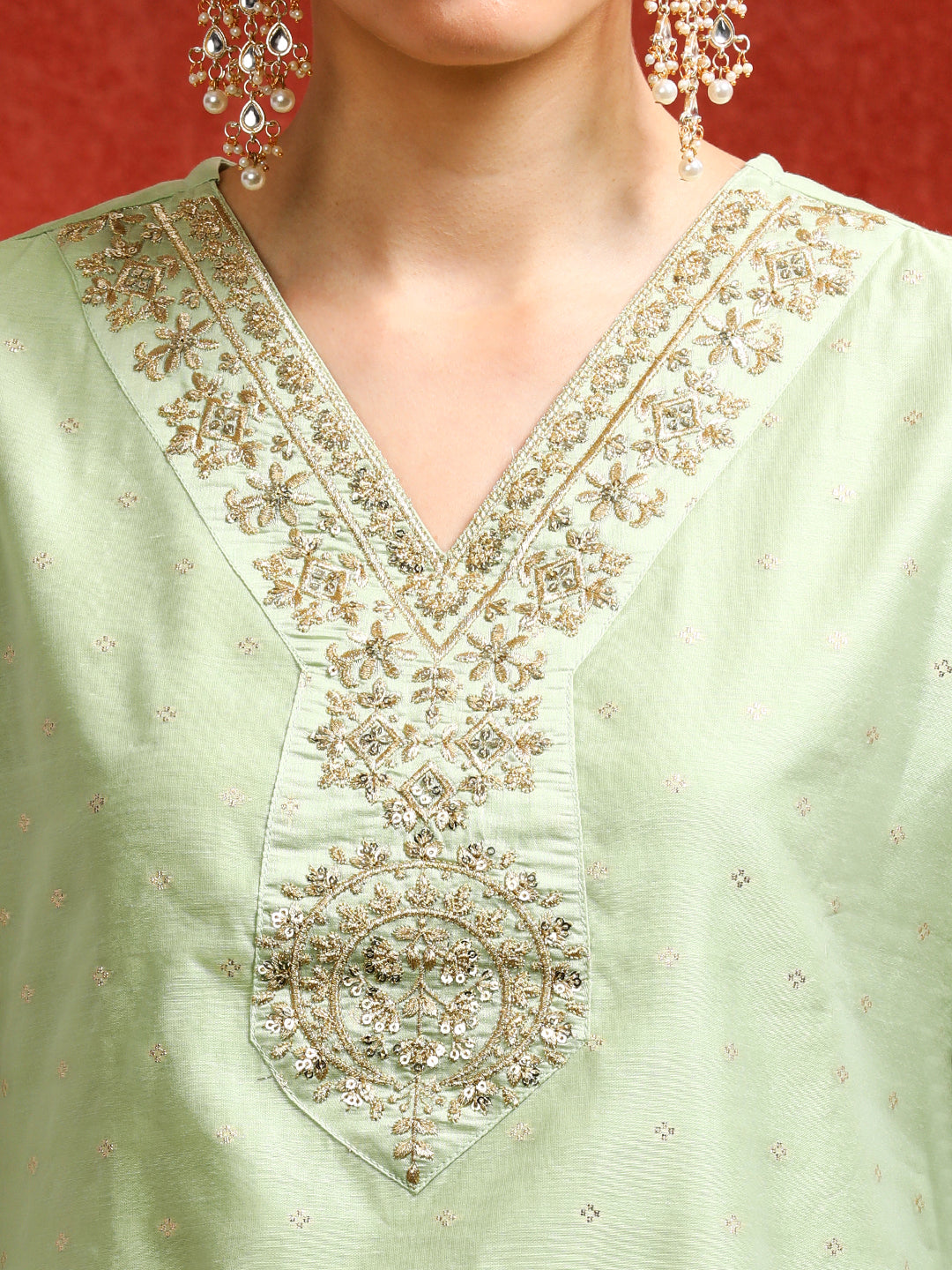 Embroidered Chanderi Cotton Solid Kurta Sets With Net Dupatta