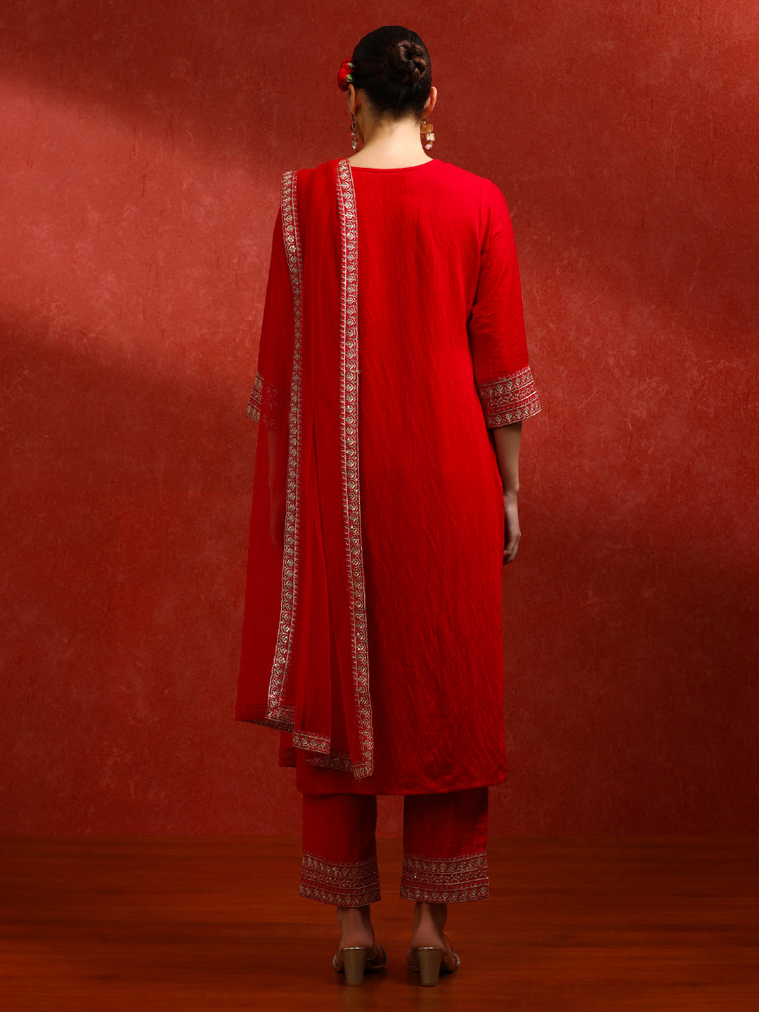 Sequin Embroidered Silk Blend Kurta Set With Net Dupatta