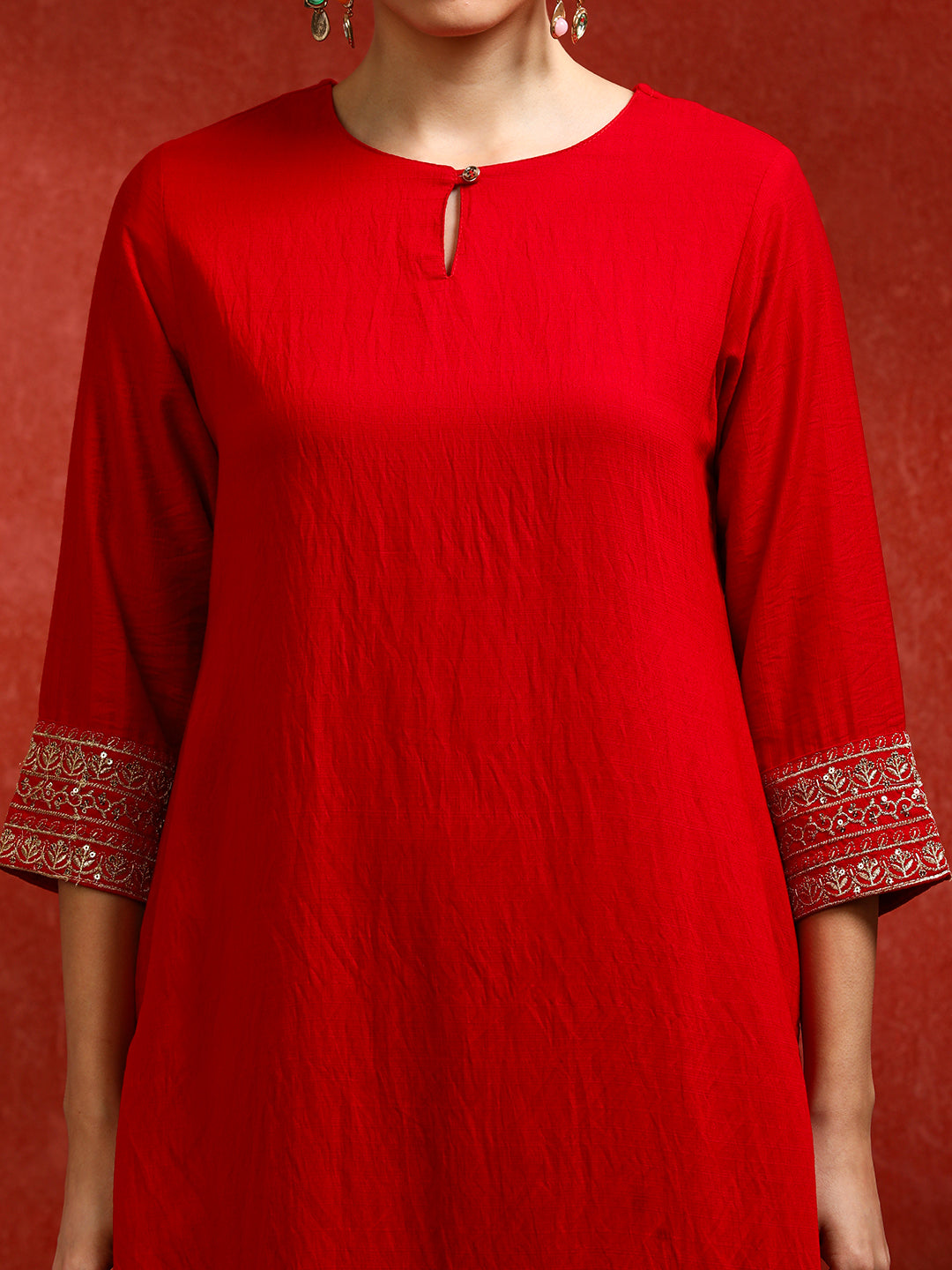 Sequin Embroidered Silk Blend Kurta Set With Net Dupatta