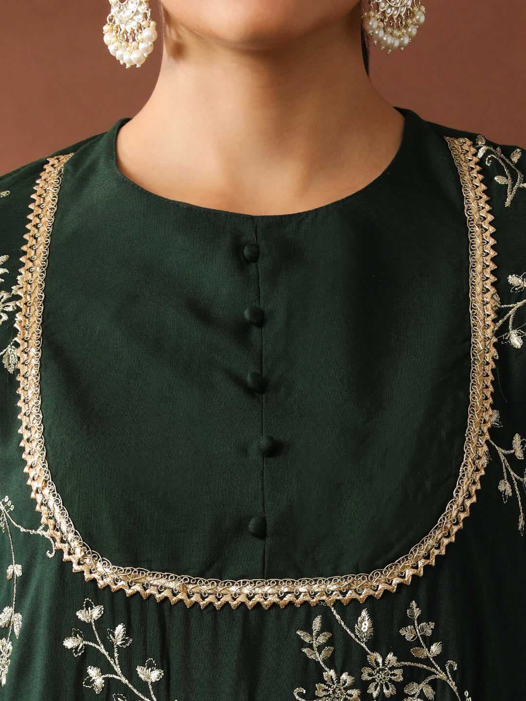 Floral Embroidered Straight Kurta & Trousers Sets