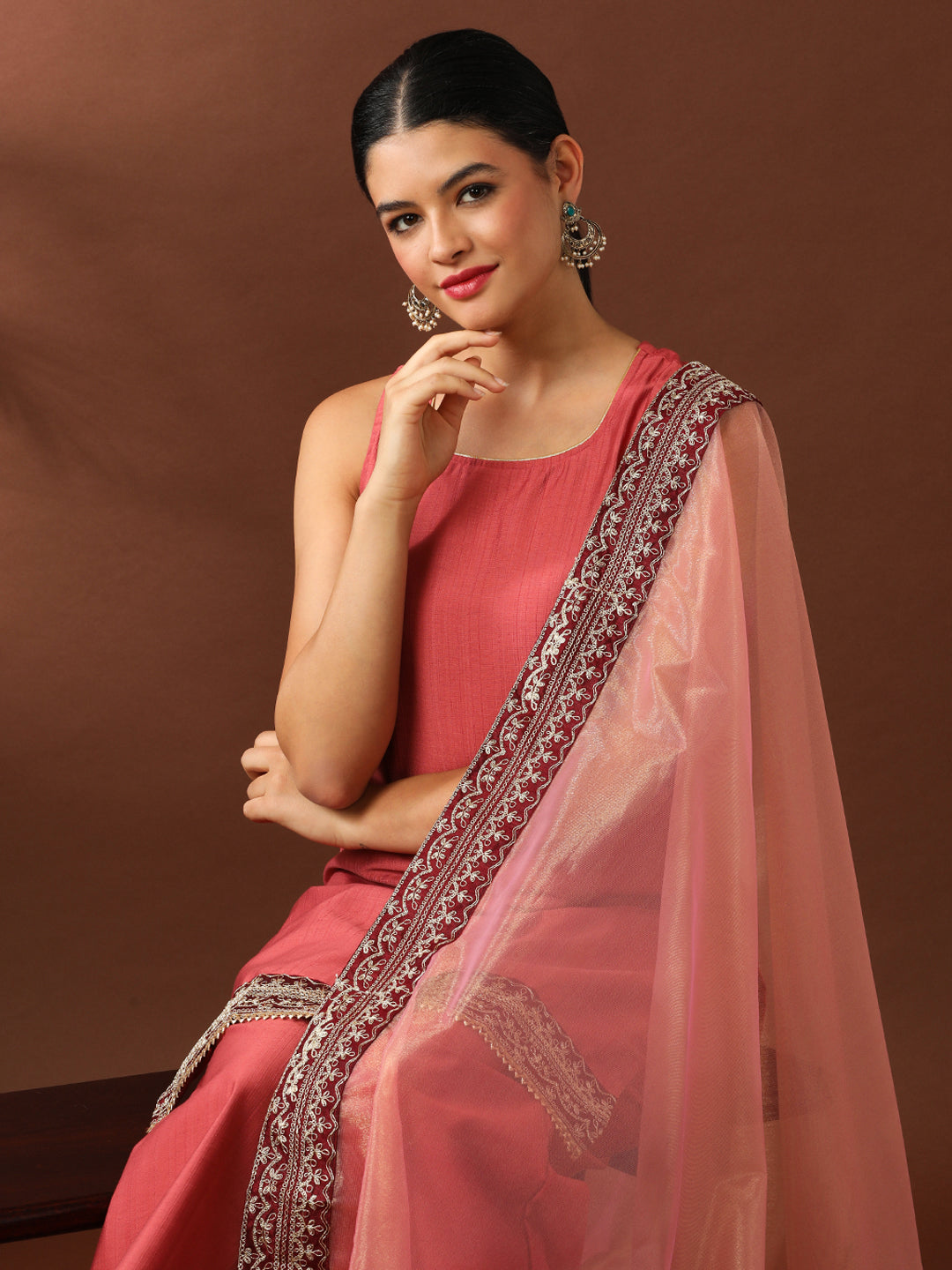 Floral Embroidered Straight Silk Blend Kurta & Sharara Sets