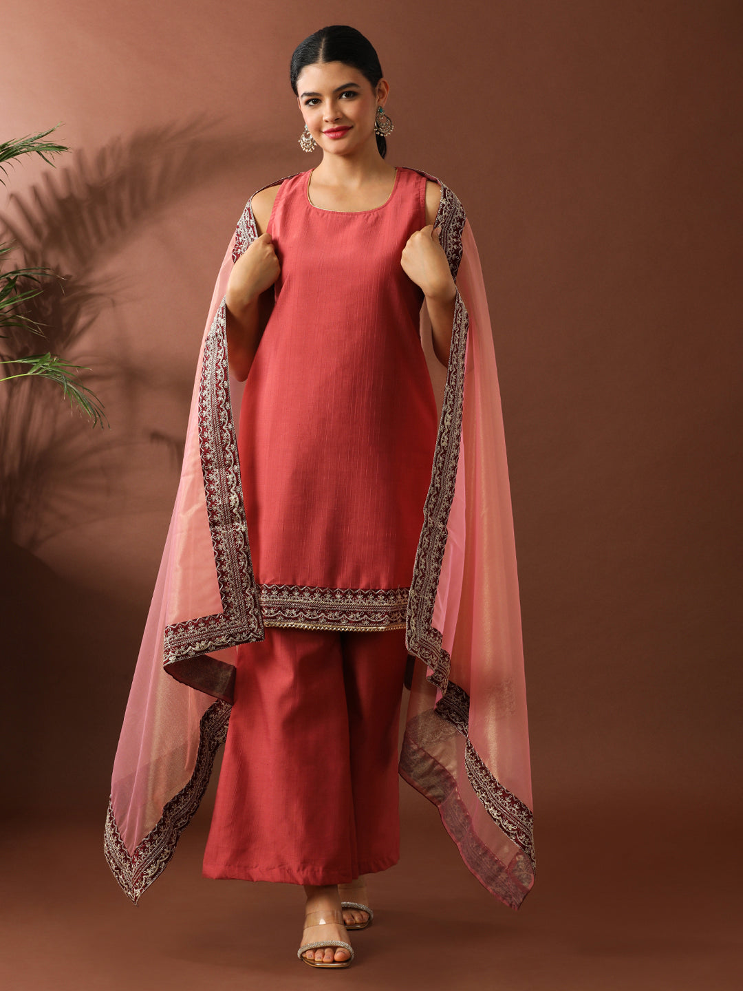 Floral Embroidered Straight Silk Blend Kurta & Sharara Sets