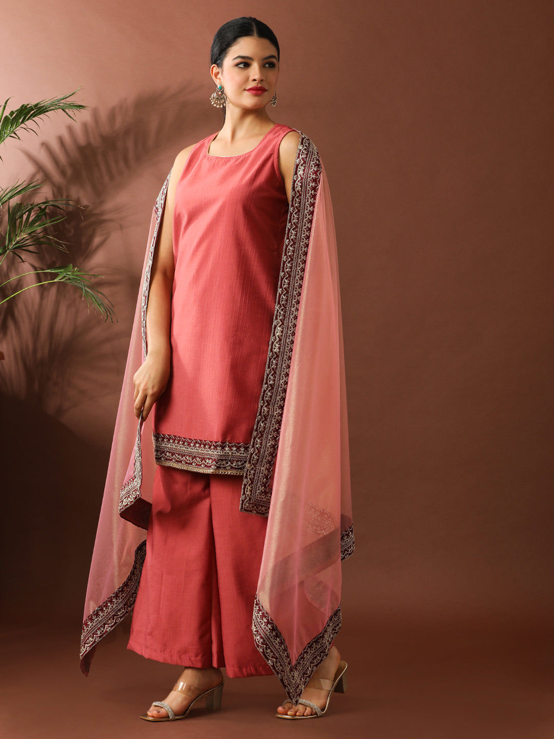 Floral Embroidered Straight Silk Blend Kurta & Sharara Sets
