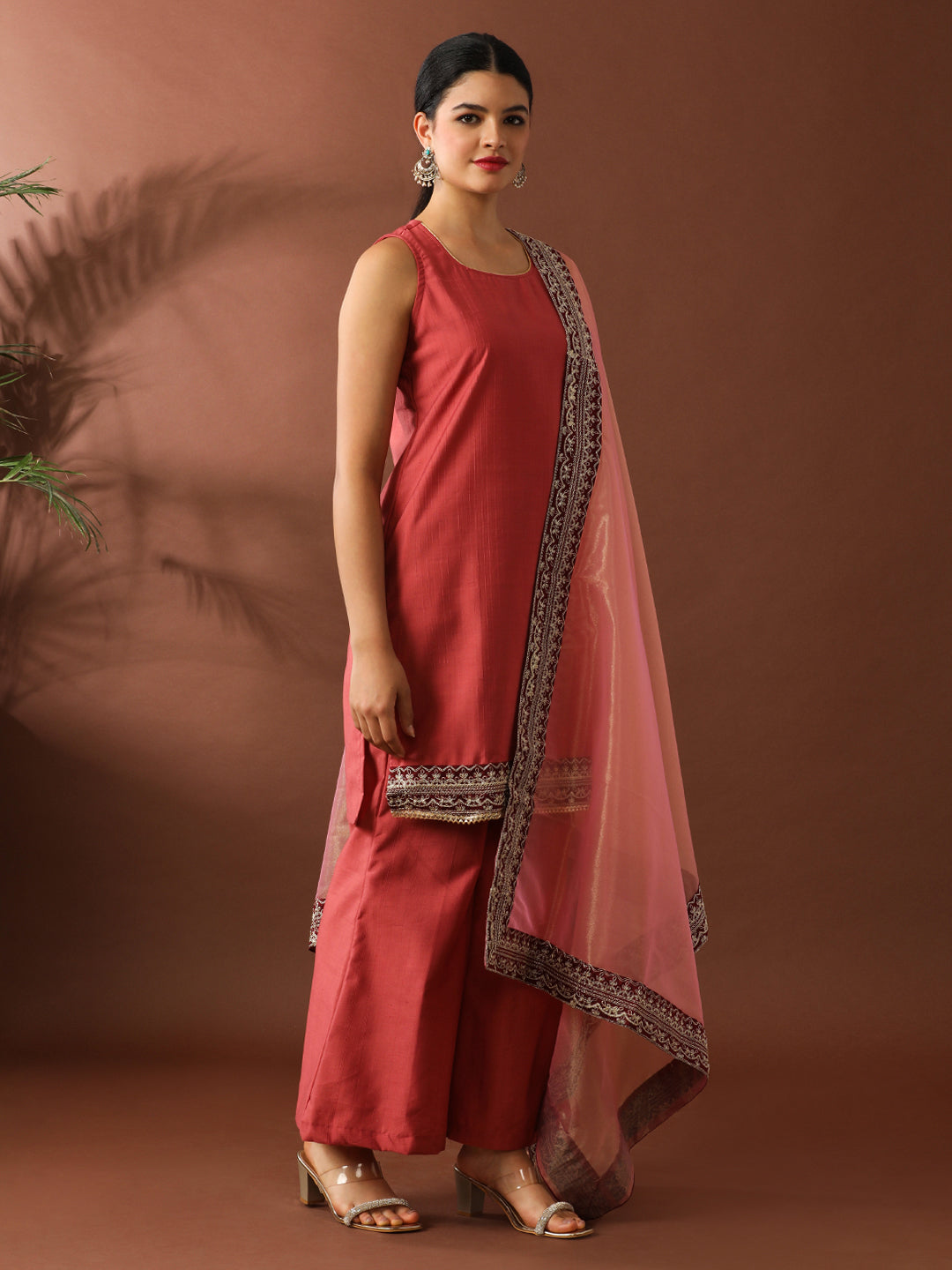 Floral Embroidered Straight Silk Blend Kurta & Sharara Sets