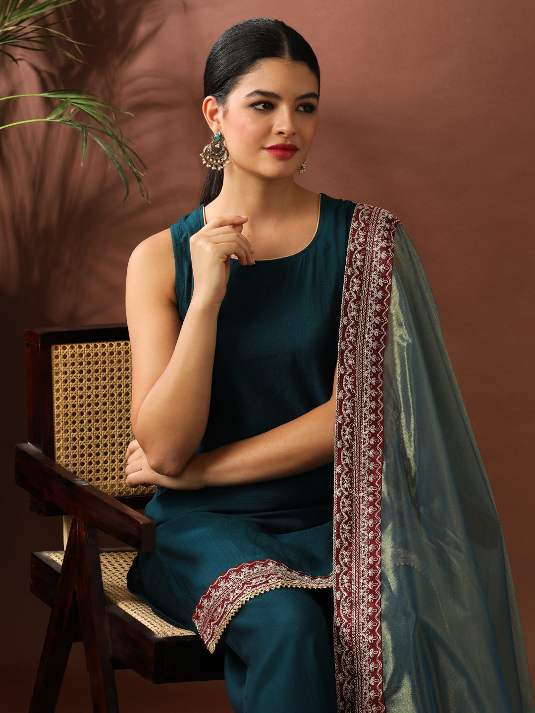 Floral Embroidered Straight Silk Blend Kurta & Sharara Sets