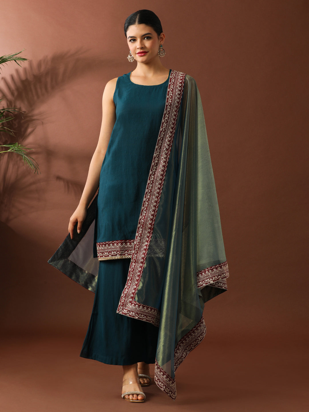 Floral Embroidered Straight Silk Blend Kurta & Sharara Sets