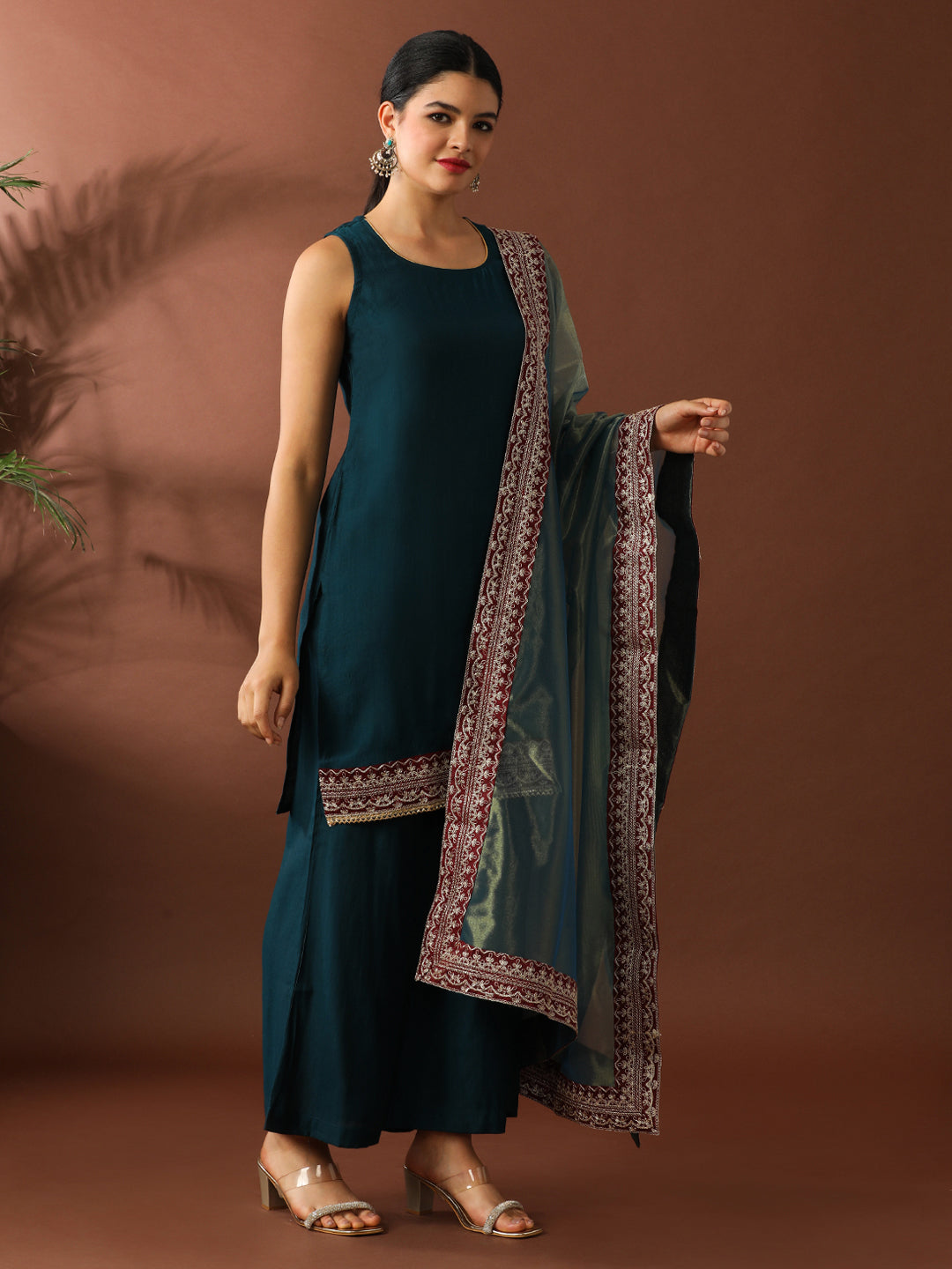Floral Embroidered Straight Silk Blend Kurta & Sharara Sets