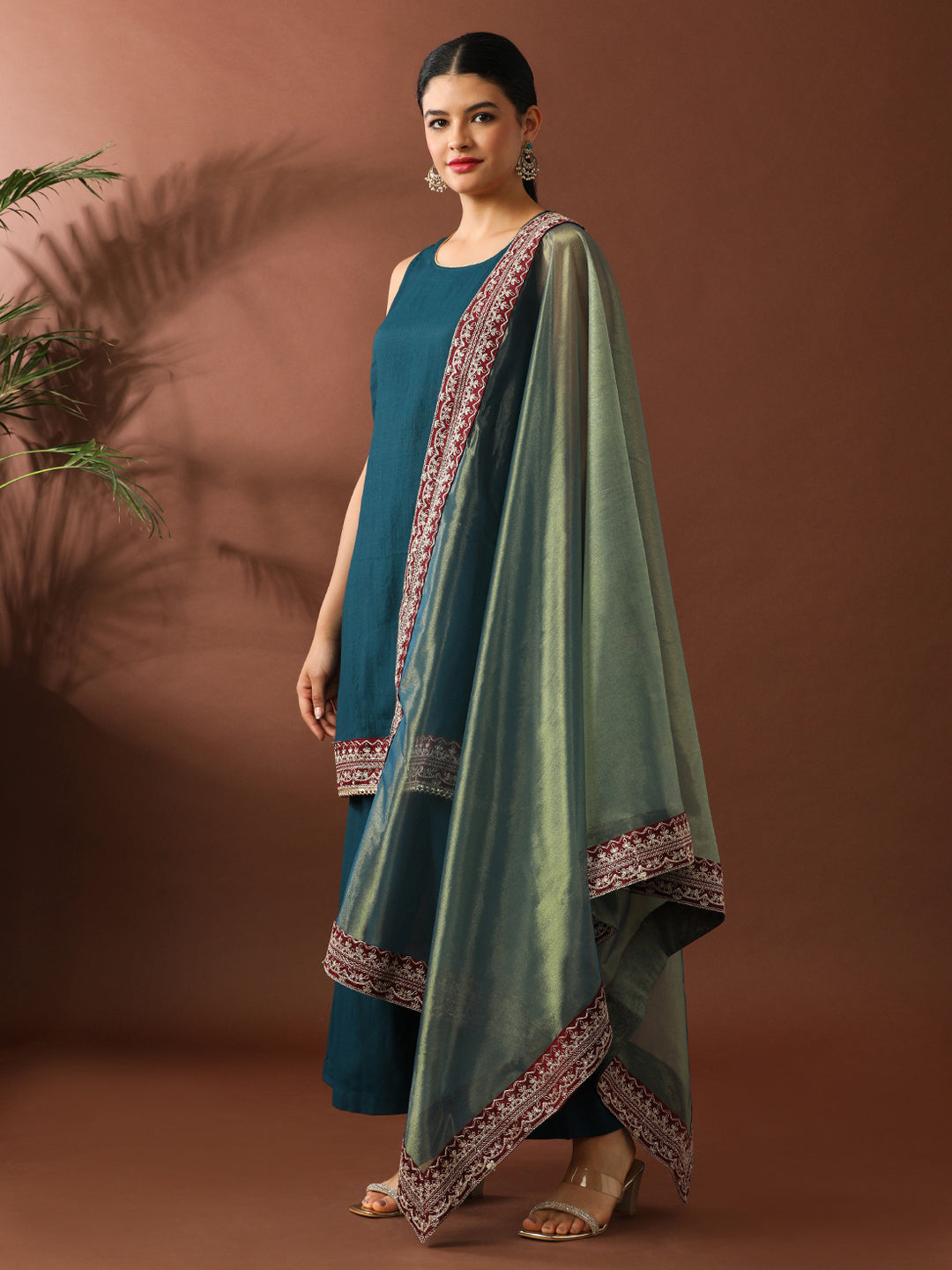 Floral Embroidered Straight Silk Blend Kurta & Sharara Sets