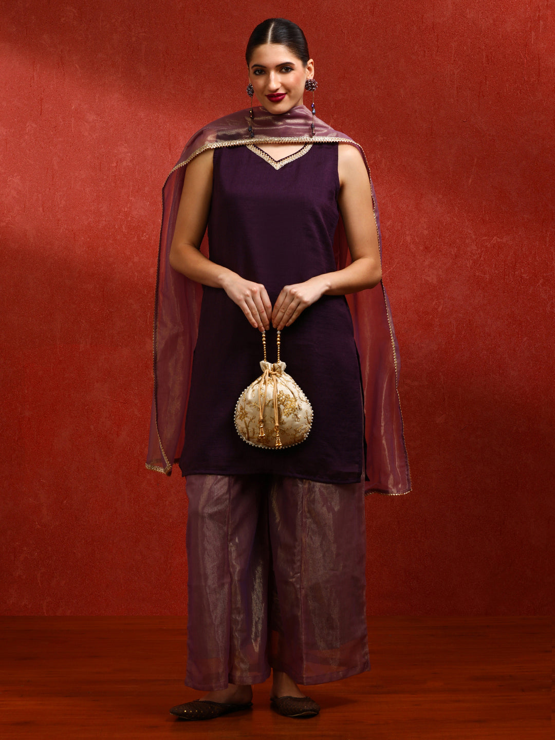 Solid Embroidered Straight Kurta & Palazzos Sets