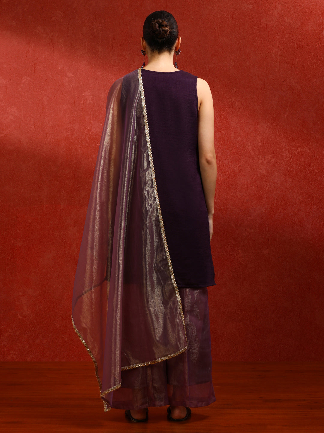 Solid Embroidered Straight Kurta & Palazzos Sets