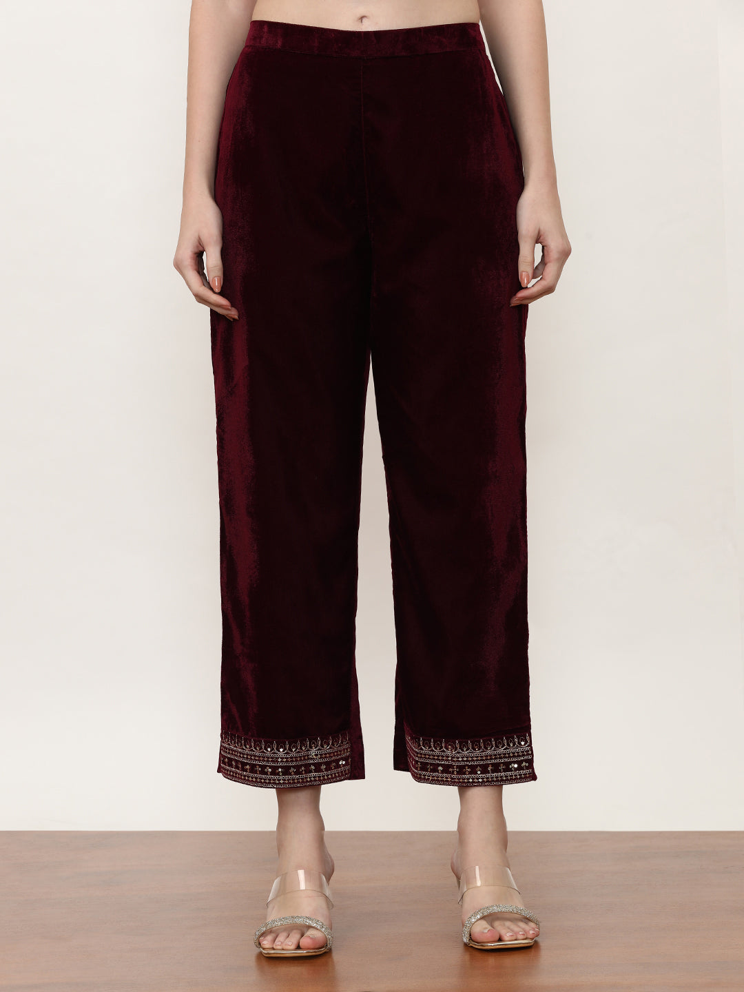 Embroidered Velvet Ethnic Motifs Kurta Sets With Net Dupatta