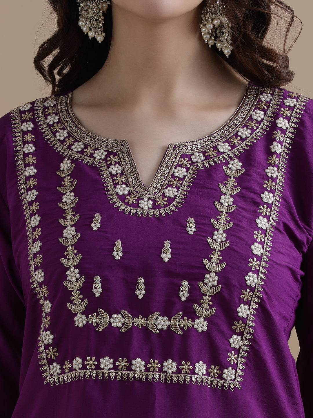 Embroidered Chanderi Cotton Ethnic Motifs Kurta Sets With Dupatta