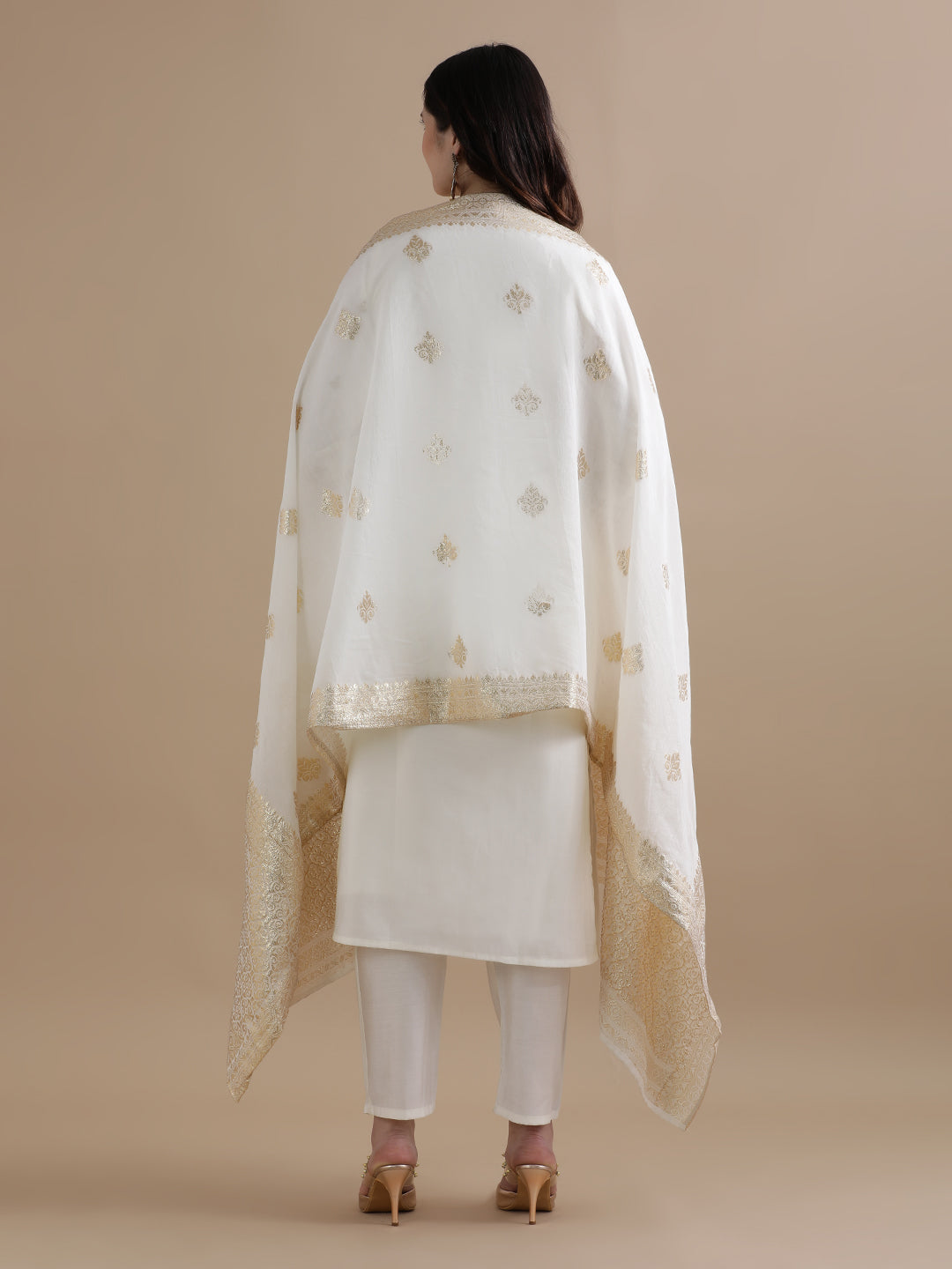 Embroidered Chanderi Cotton Ethnic Motifs Kurta Sets With Dupatta