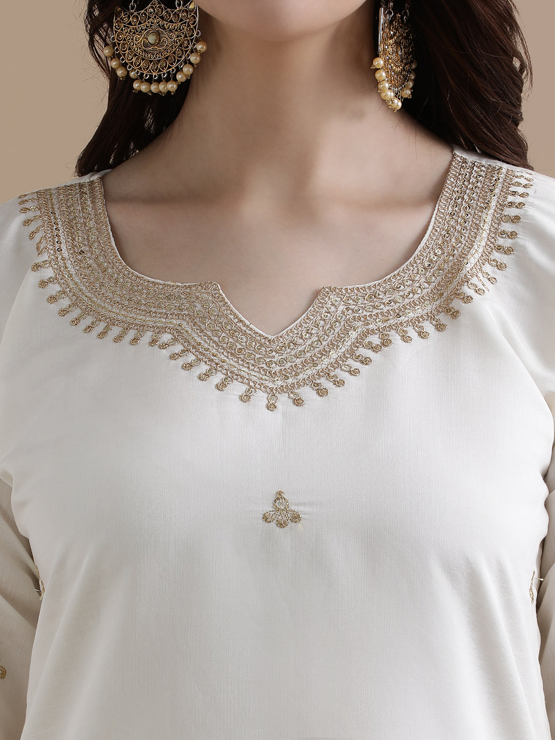 Embroidered Chanderi Cotton Ethnic Motifs Kurta Sets With Dupatta