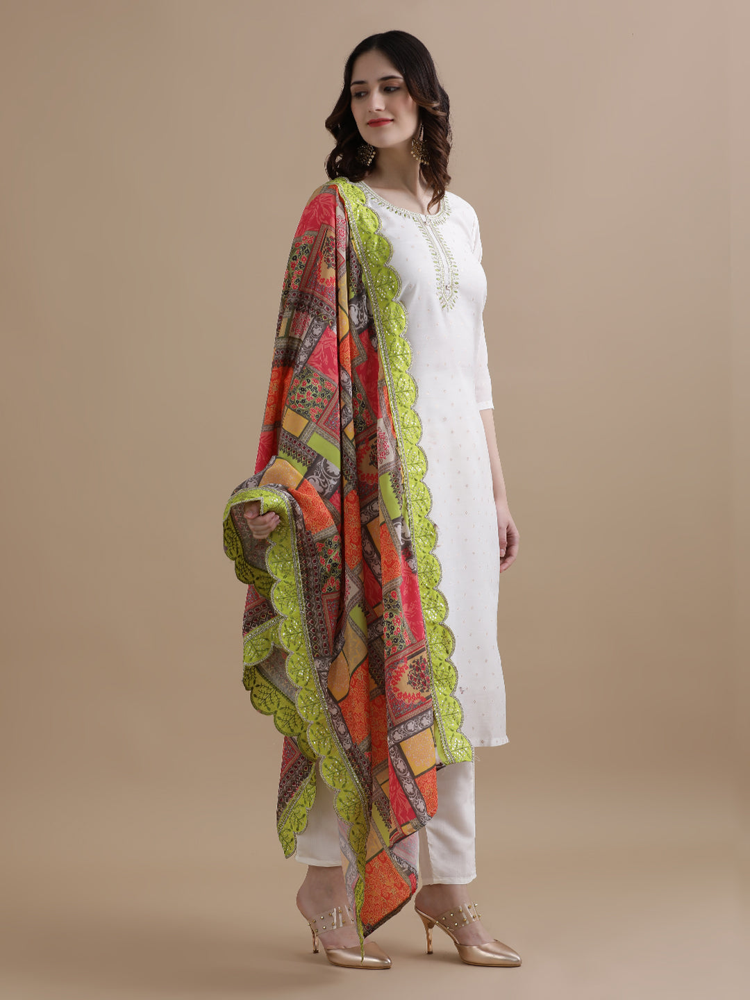 Embroidered Cotton Blend Ethnic Motifs Kurta Sets With Dupatta