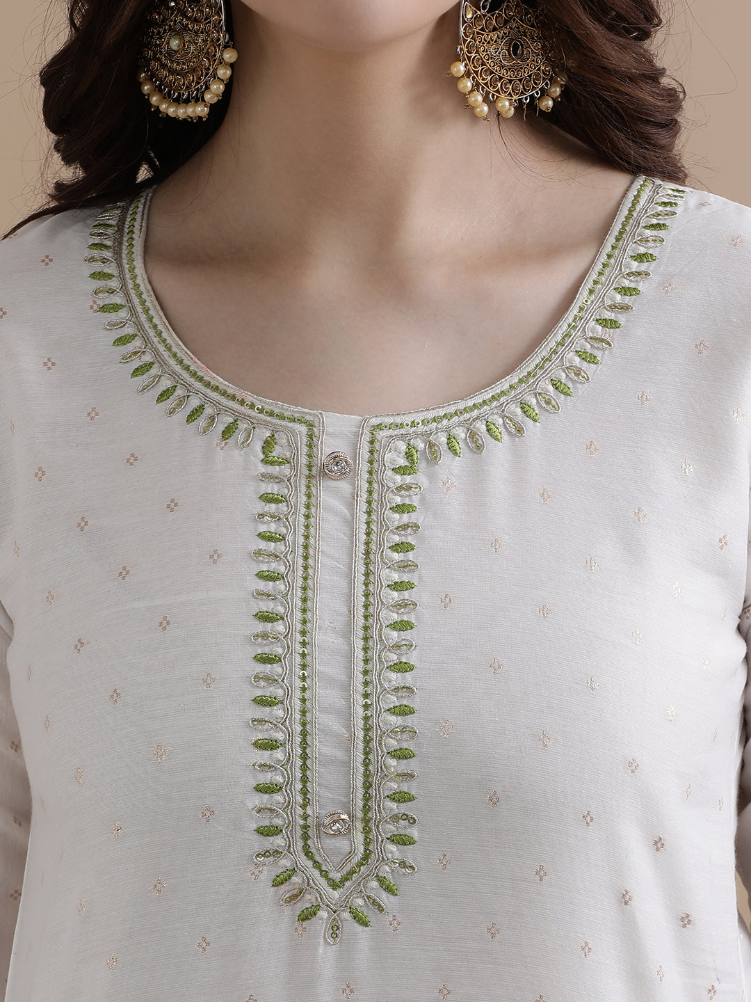 Embroidered Cotton Blend Ethnic Motifs Kurta Sets With Dupatta