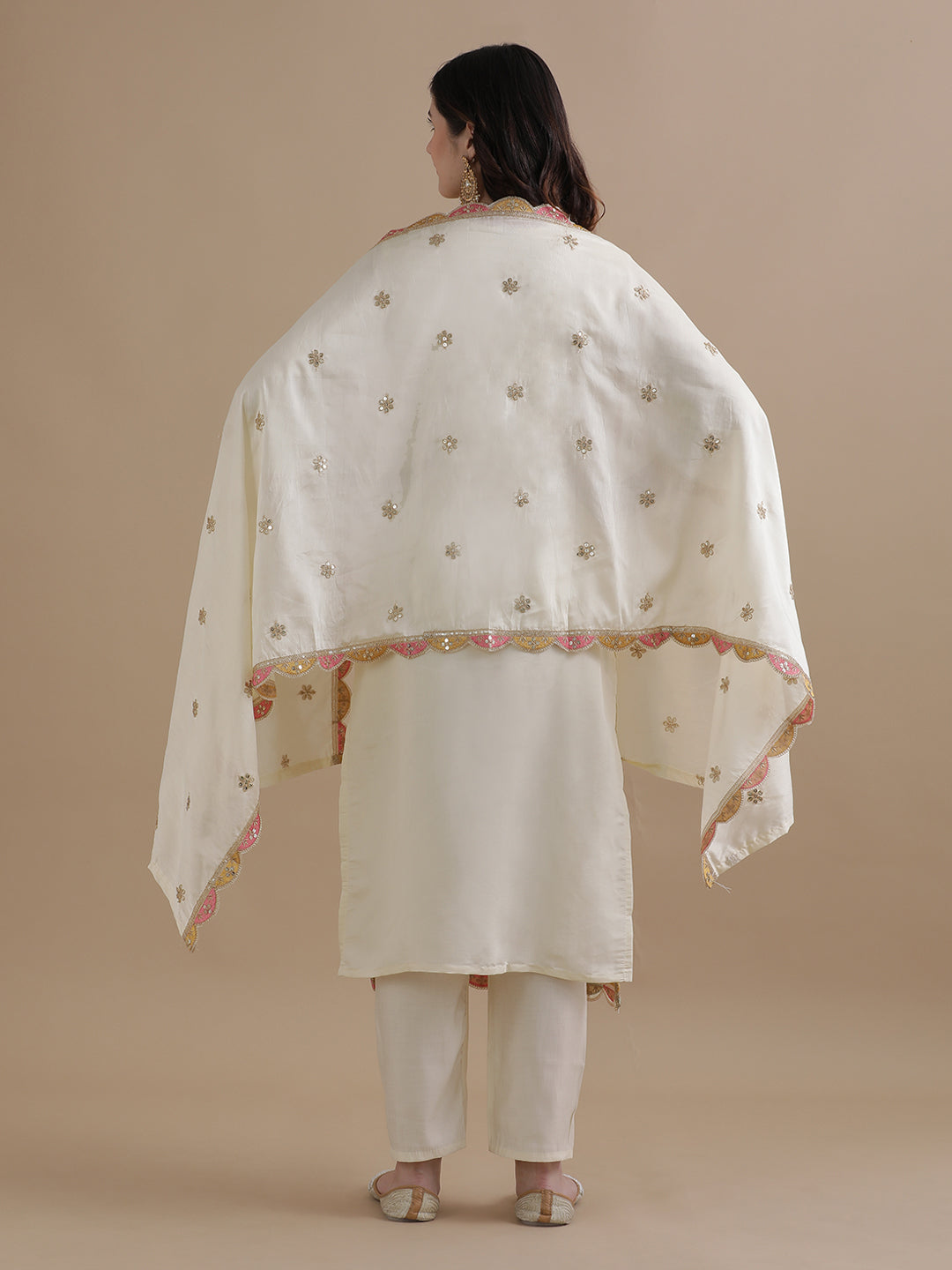 Embroidered Chanderi Cotton Ethnic Motifs Kurta Sets With Dupatta