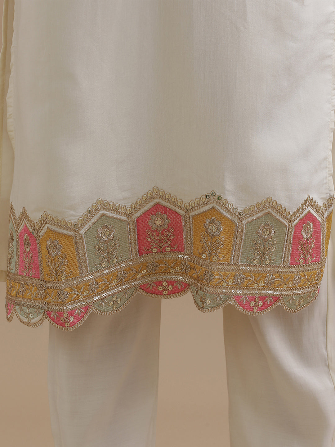 Embroidered Chanderi Cotton Ethnic Motifs Kurta Sets With Dupatta