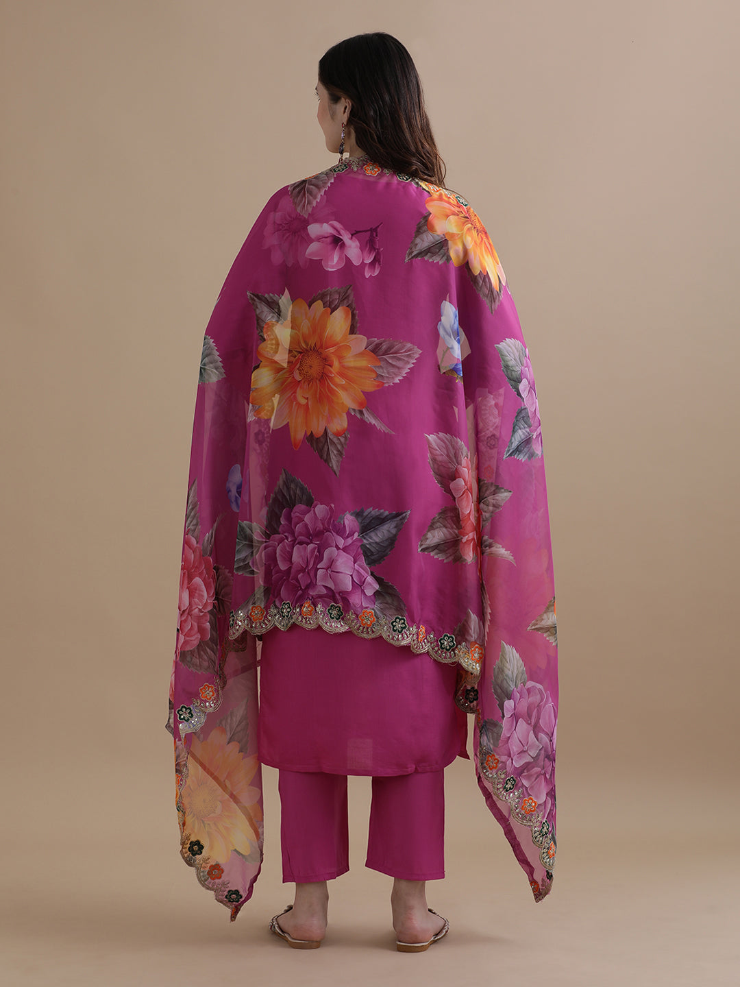 Embroidered Chanderi Cotton Ethnic Motifs Kurta Sets With Dupatta