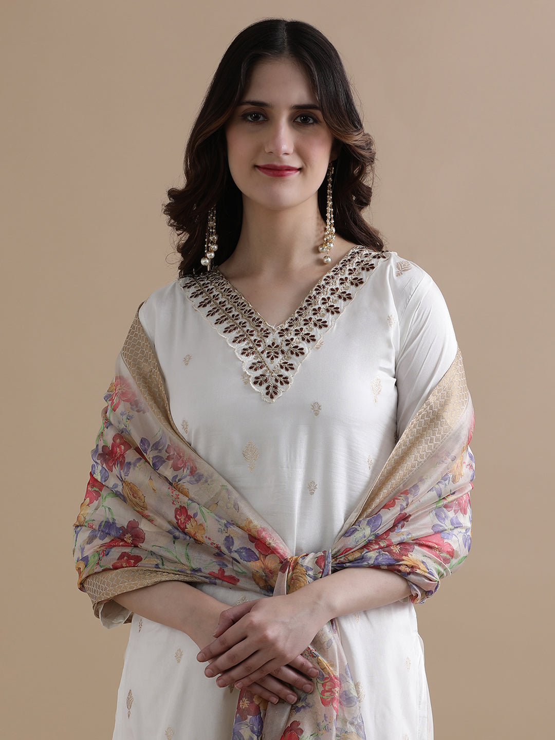 Embroidered Nylon Ethnic Motifs Kurta Sets With Dupatta