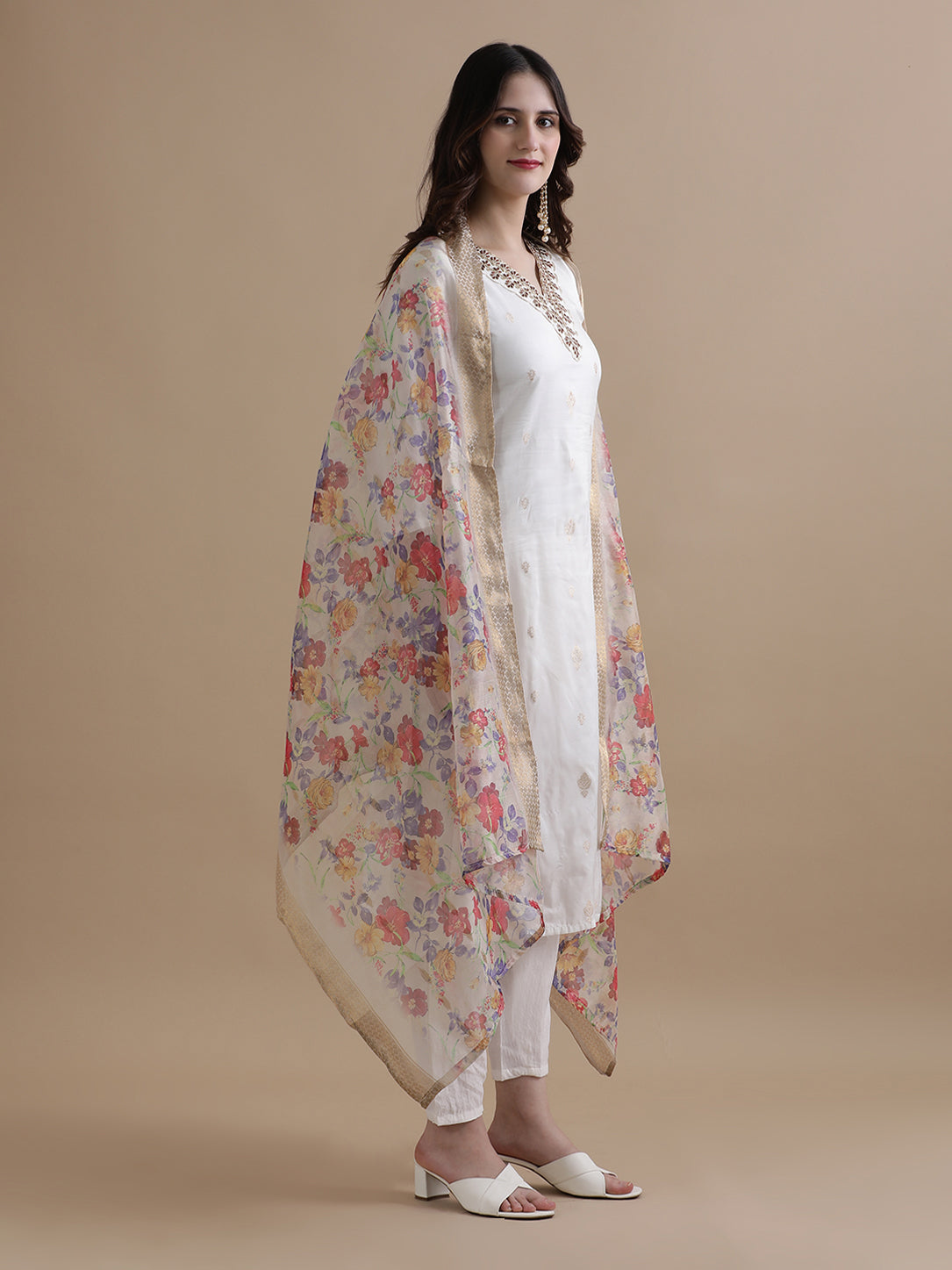Embroidered Nylon Ethnic Motifs Kurta Sets With Dupatta