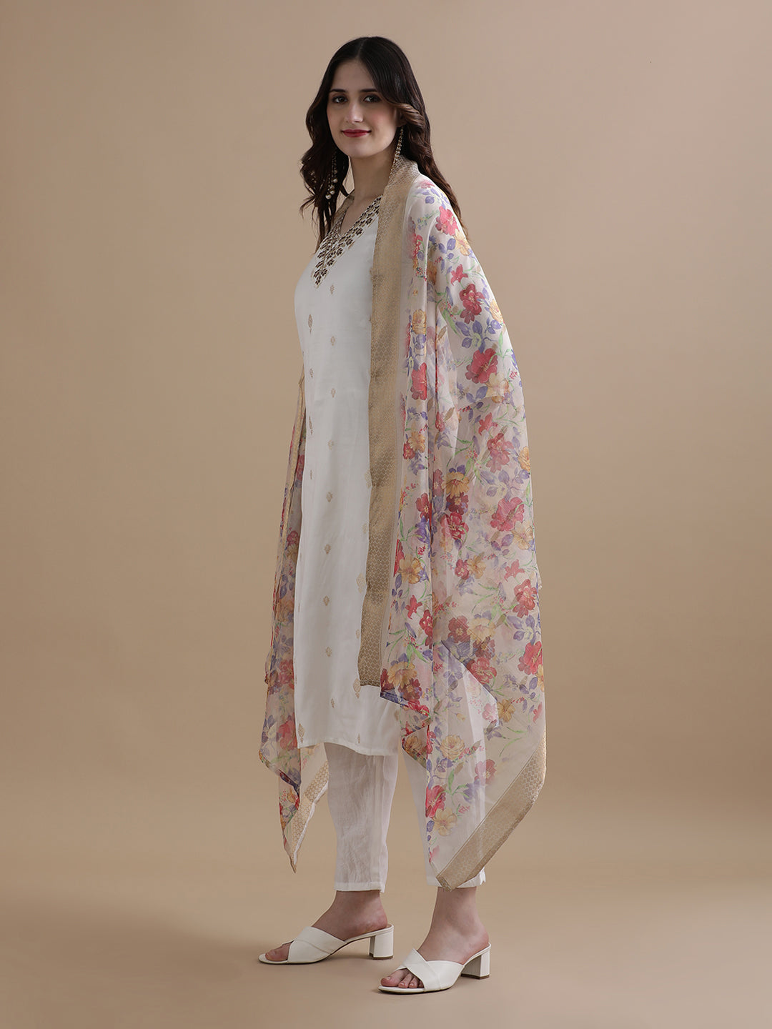 Embroidered Nylon Ethnic Motifs Kurta Sets With Dupatta