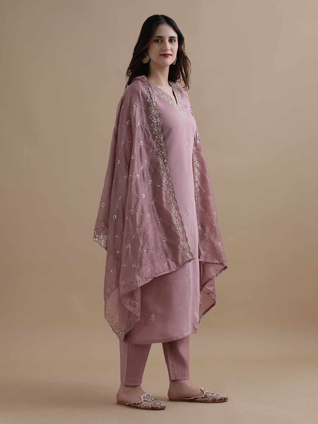 Embroidered Chanderi Cotton Ethnic Motifs Kurta Sets With Dupatta