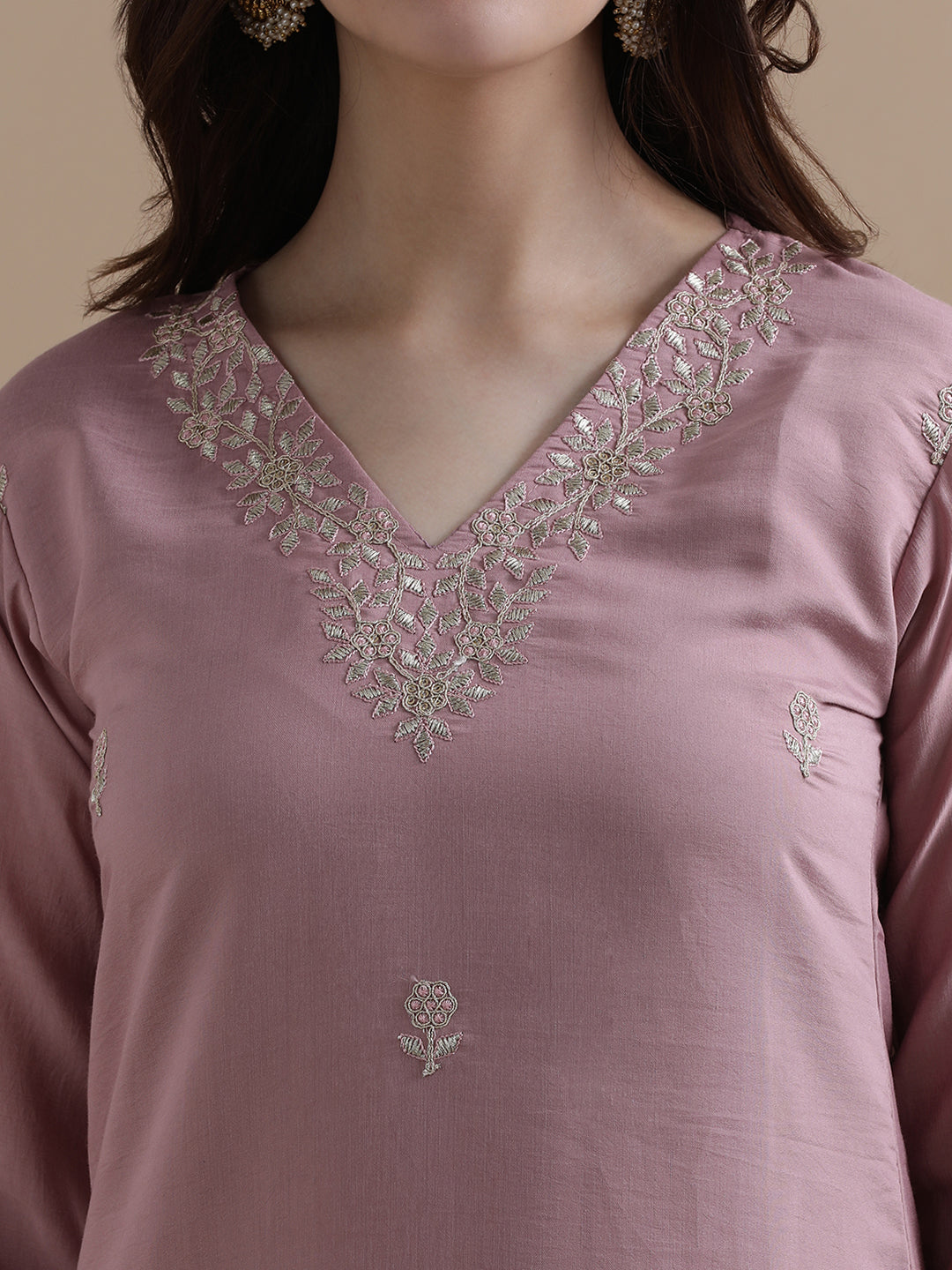 Embroidered Chanderi Cotton Ethnic Motifs Kurta Sets With Dupatta