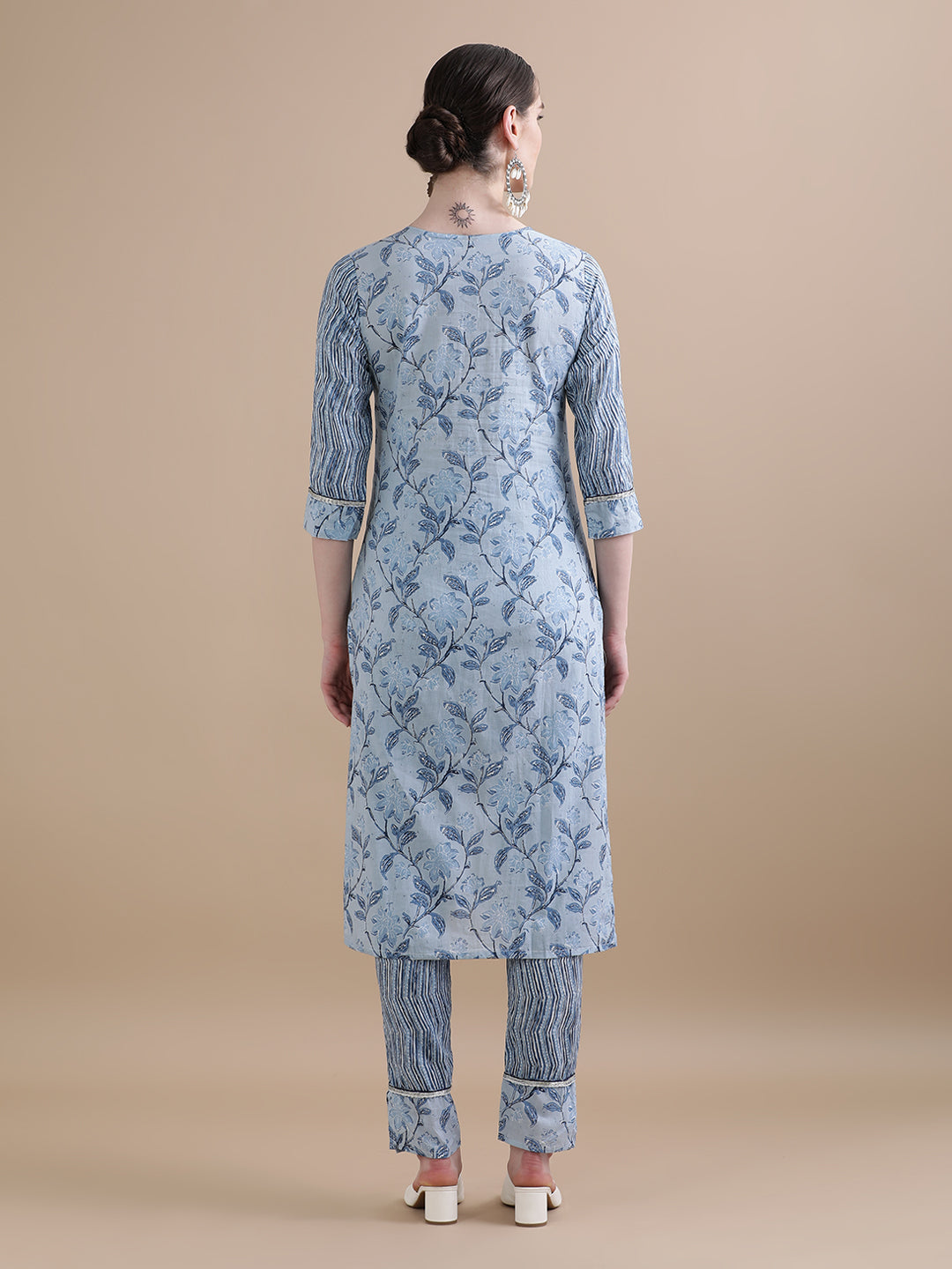 Pure Cotton Floral Embroidered Kurta Sets With Dupatta