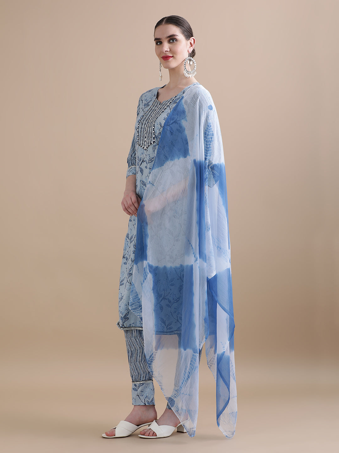 Pure Cotton Floral Embroidered Kurta Sets With Dupatta