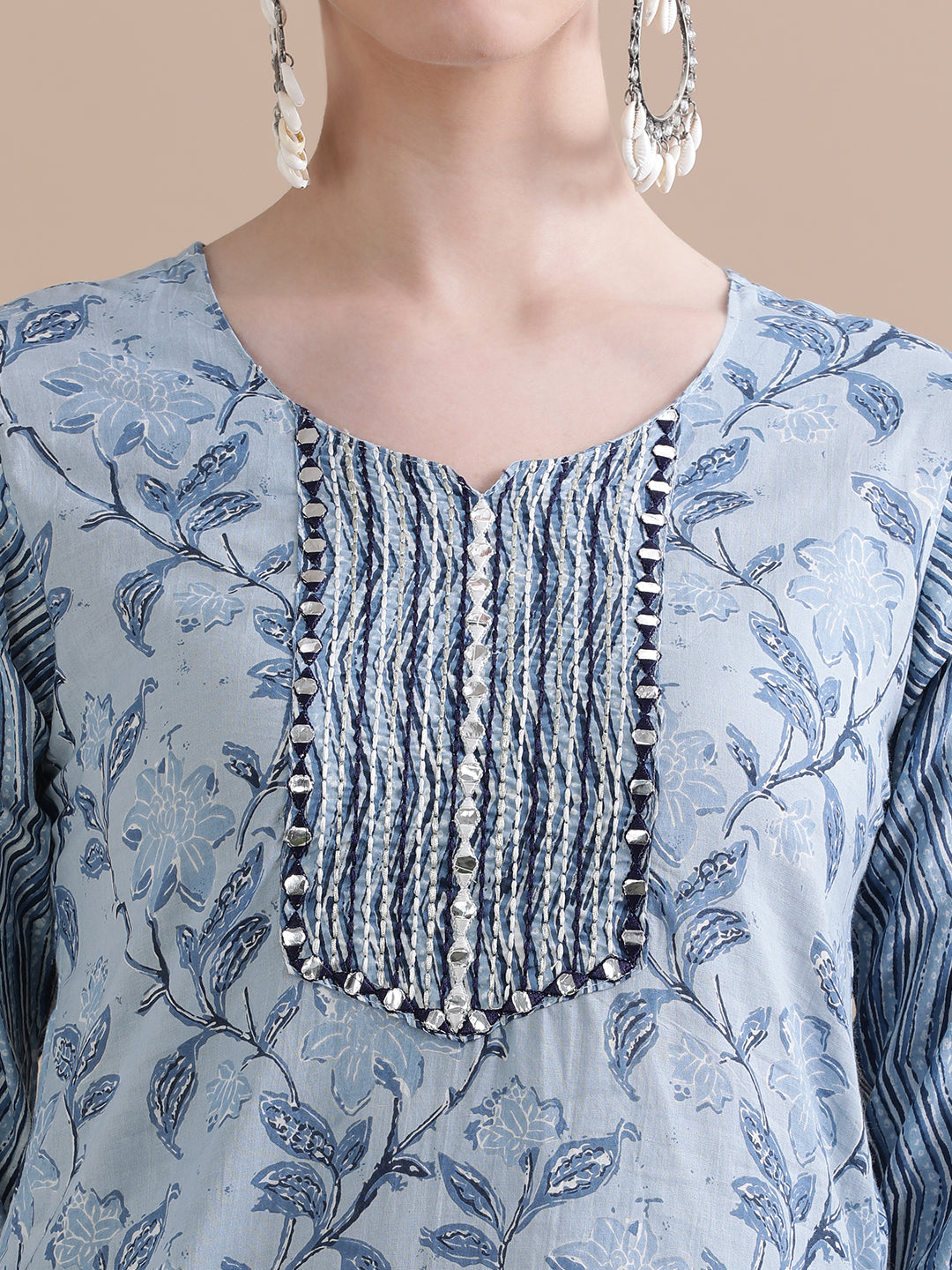 Pure Cotton Floral Embroidered Kurta Sets With Dupatta