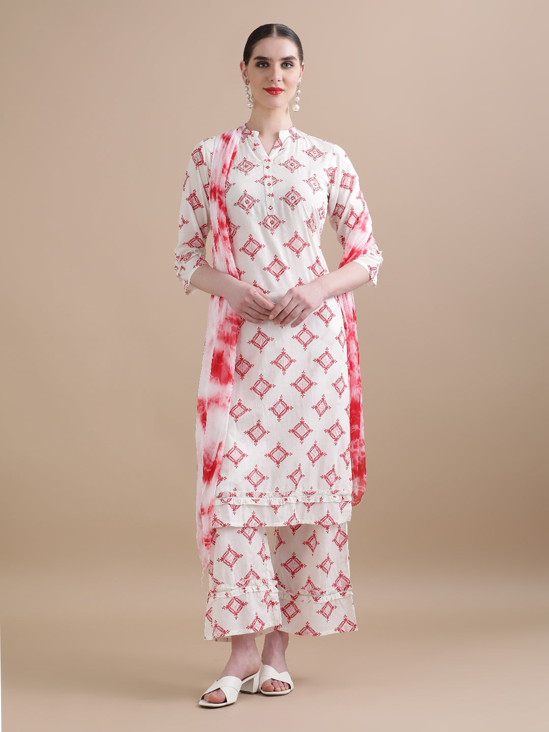 Pure Cotton Geometric Embroidered Kurta Sets With Dupatta