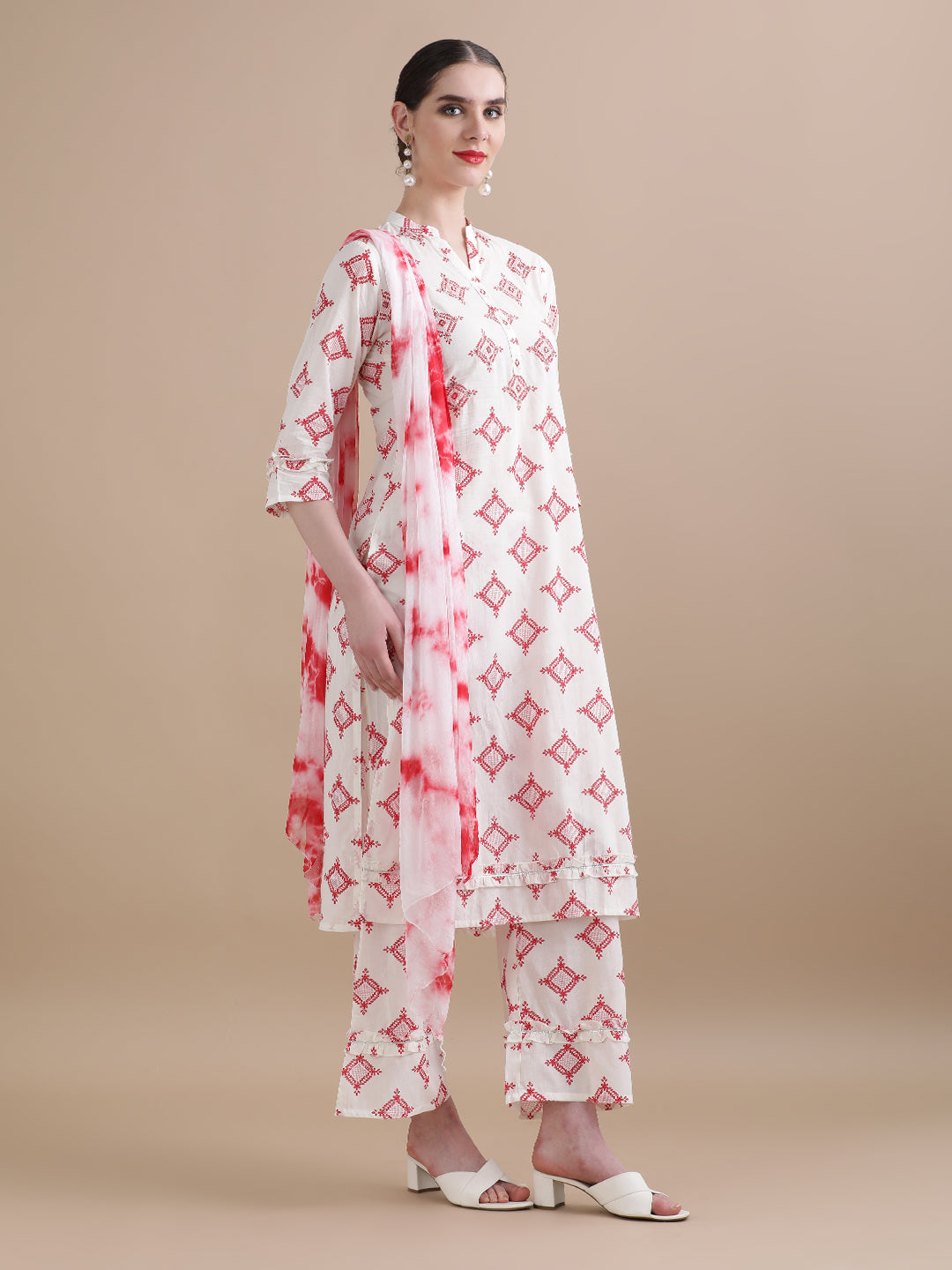 Pure Cotton Geometric Embroidered Kurta Sets With Dupatta