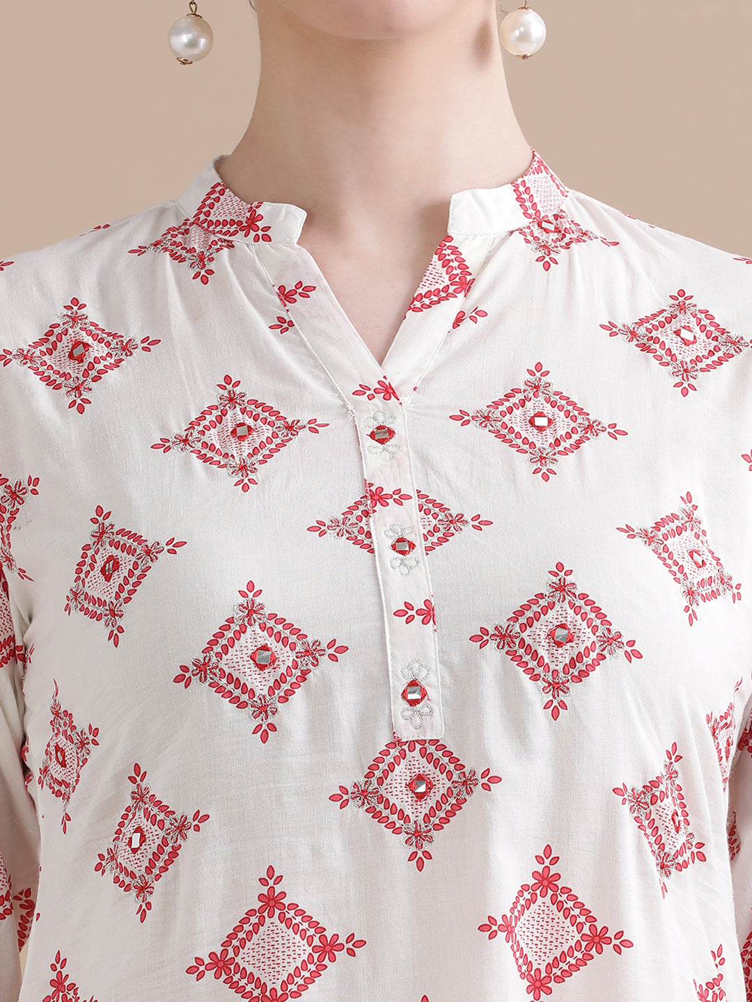 Pure Cotton Geometric Embroidered Kurta Sets With Dupatta