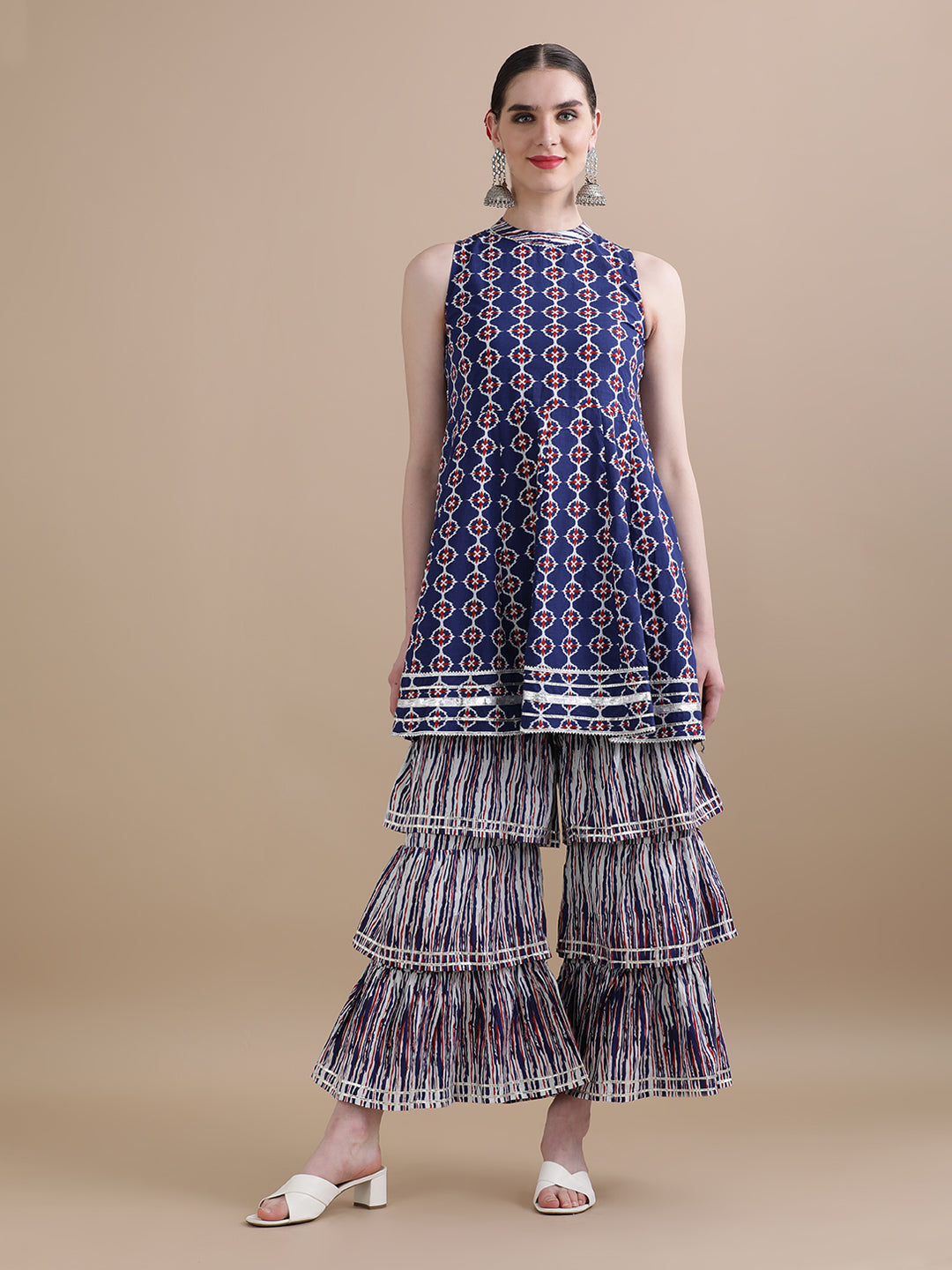 Pure Cotton Floral Printed Kurta With Sharara