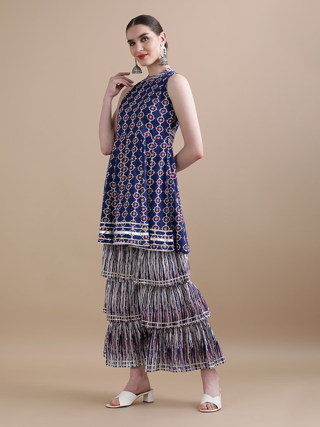 Pure Cotton Floral Printed Kurta With Sharara