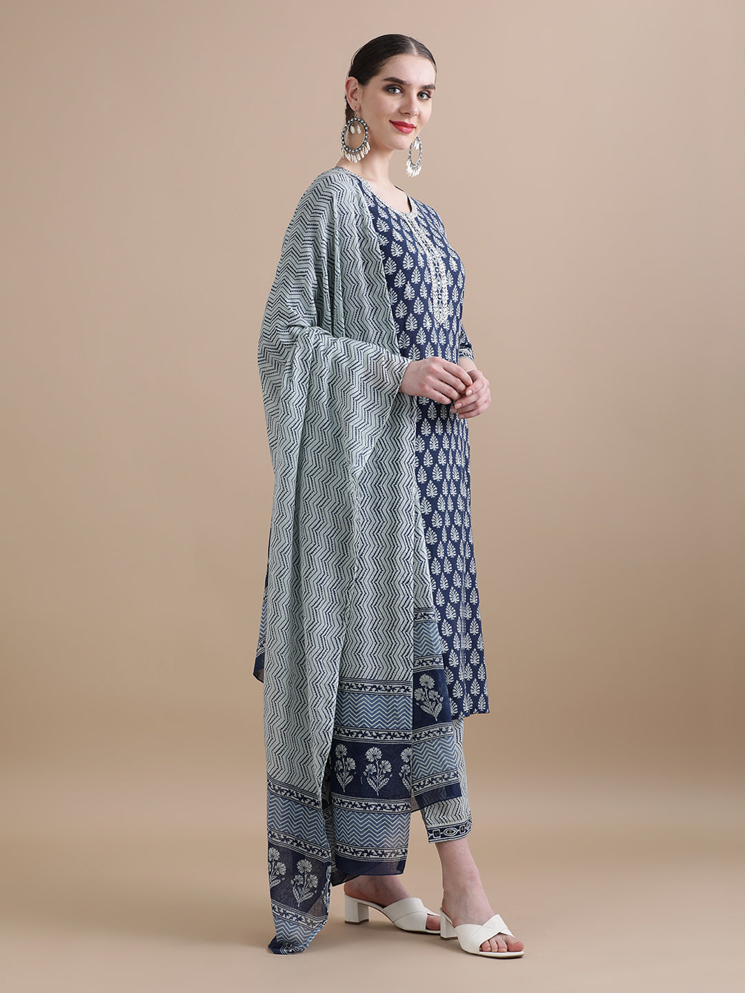 Pure Cotton Embroidered Straight Kurta Sets With Dupatta
