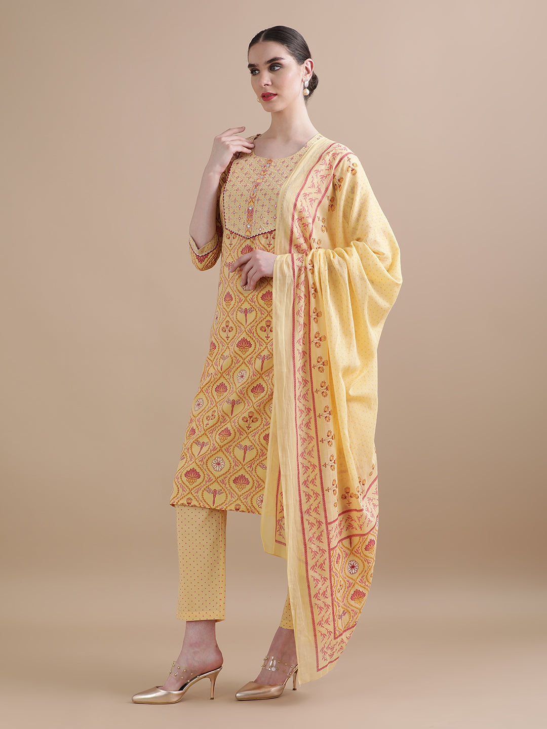 Pure Cotton Floral Embroidered Kurta Sets With Dupatta