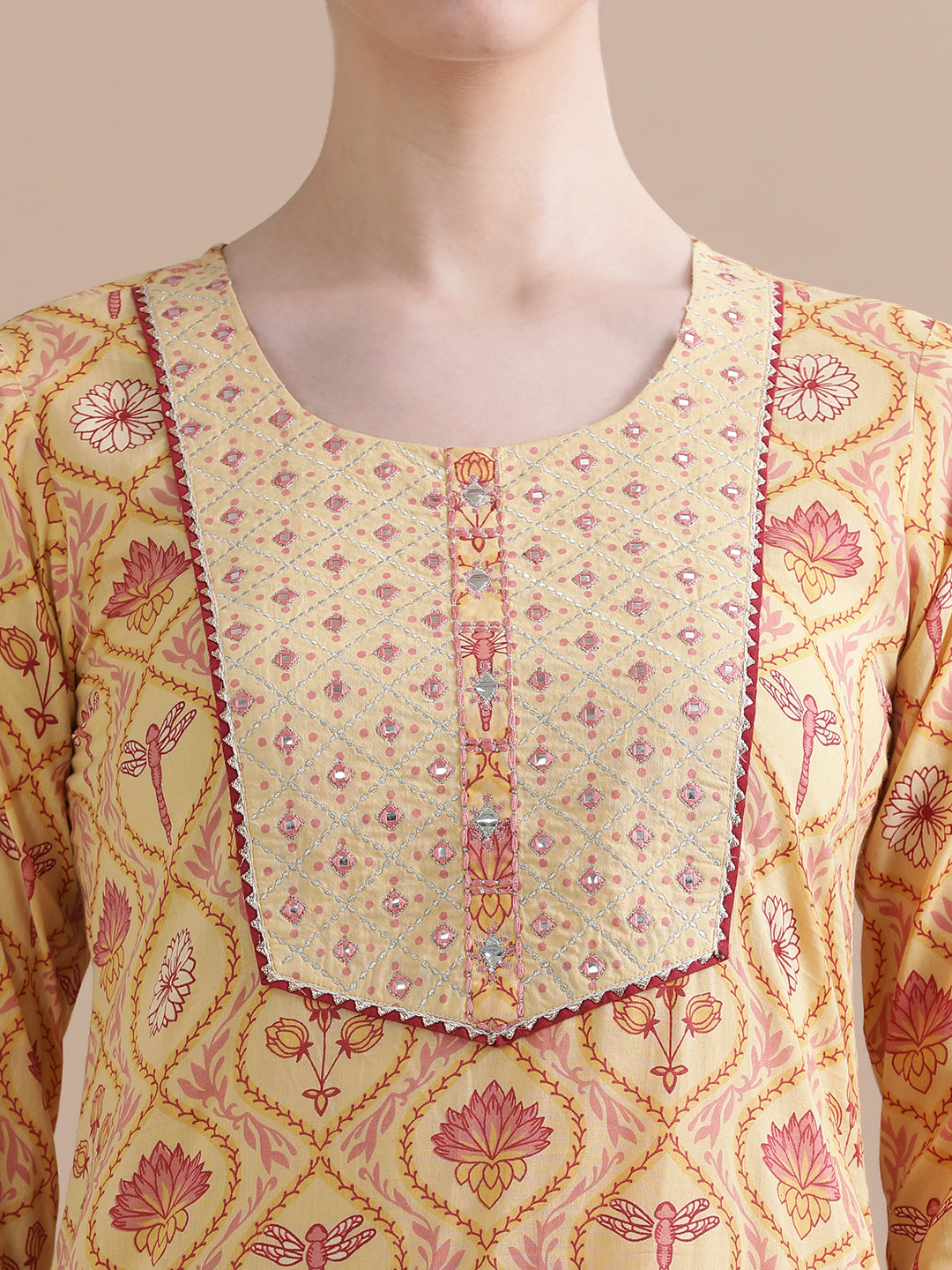 Pure Cotton Floral Embroidered Kurta Sets With Dupatta