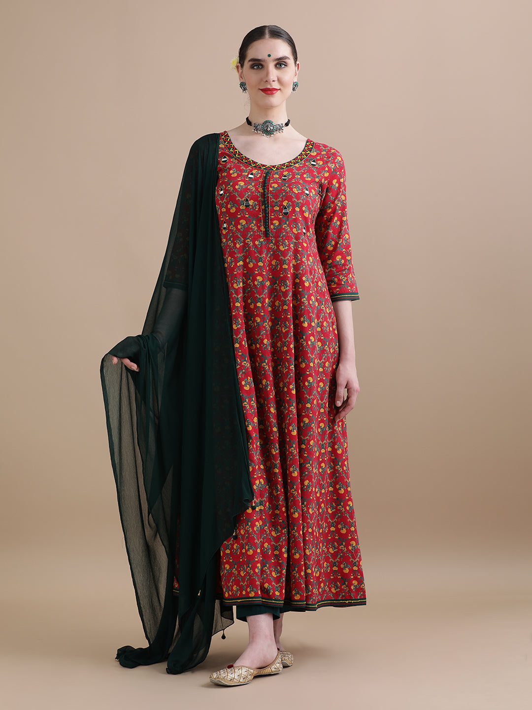 Pure Cotton Floral Embroidered Kurta Sets With Dupatta